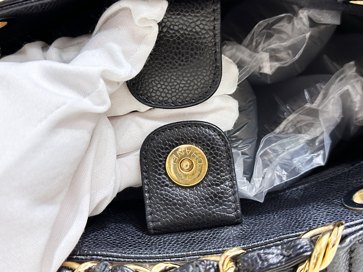 Chanel Caviar Quilted Petit Shopping Tote PST Black GHW 1975 holo card
