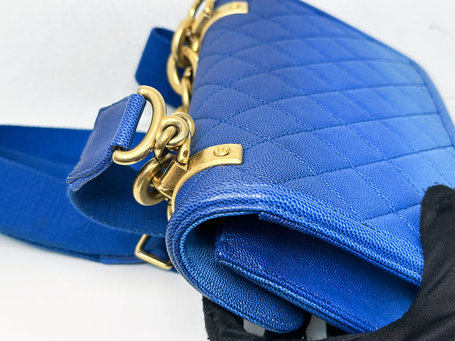 CHANEL Caviar Quilted Small Sunset On The Sea Flap Blue 2721 holo card