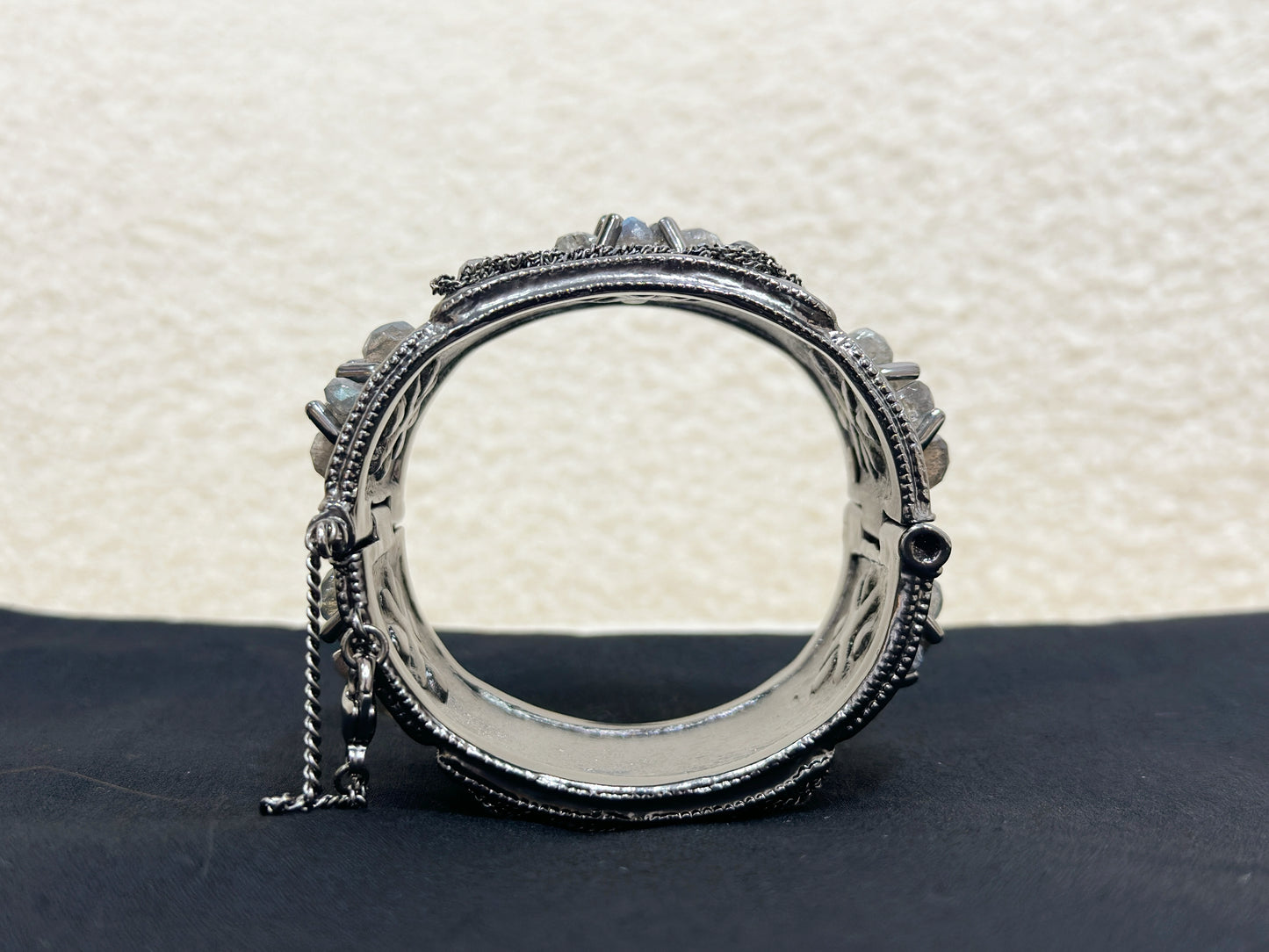CHANEL SILVER FASHION JEWELRY BRACELET 12A GUNMETAL RHINESTONE BANGLE