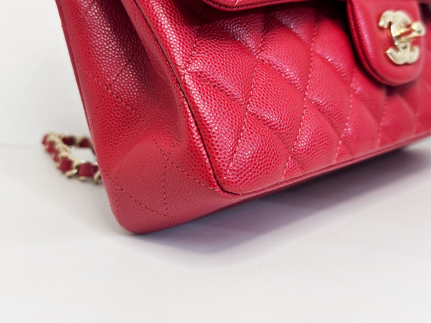 Chanel 19B Small Quilted Caviar Classic Double Flap Bag Red 2851 holo card