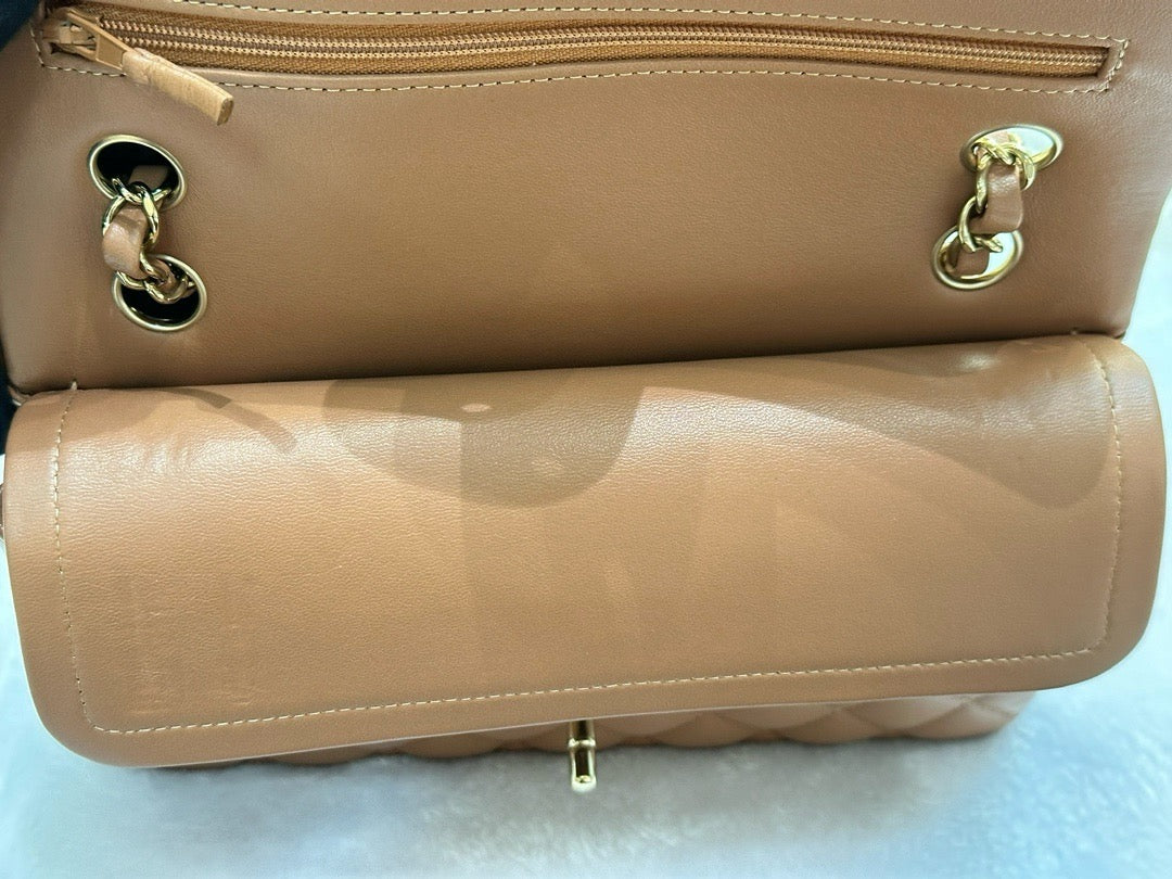 Chanel Small Lambskin Classic Double Flap Bag Dark Beige LGHW
