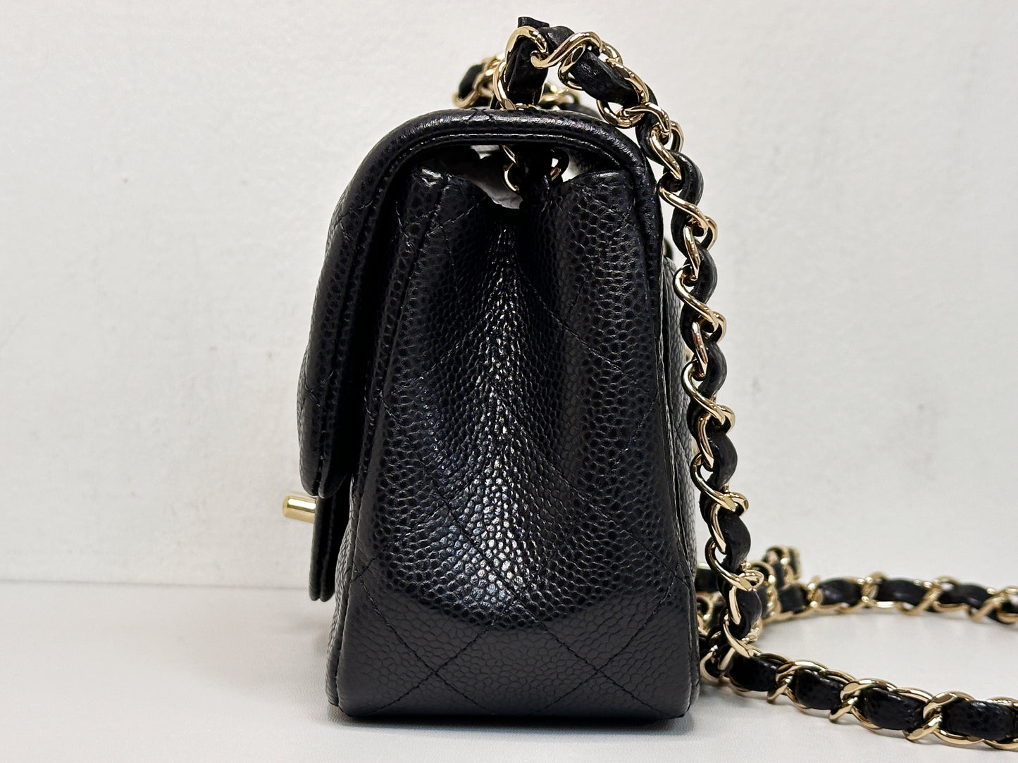 Chanel Mini Square Classic Quilted Caviar Single Flap Bag Black LGHW 2564 holo card