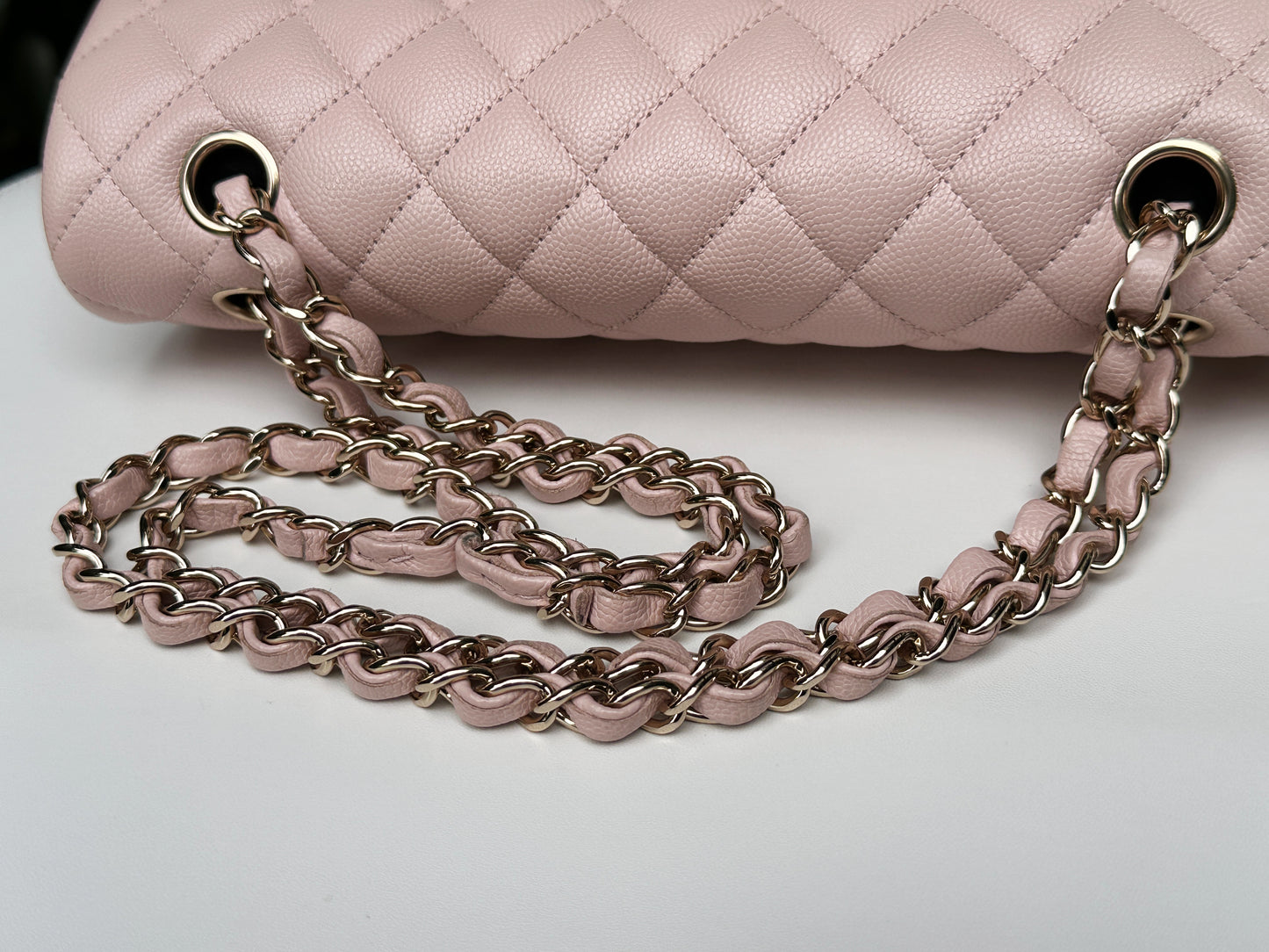 Chanel Medium Caviar Quilted Double Flap Light Pink 21COutside