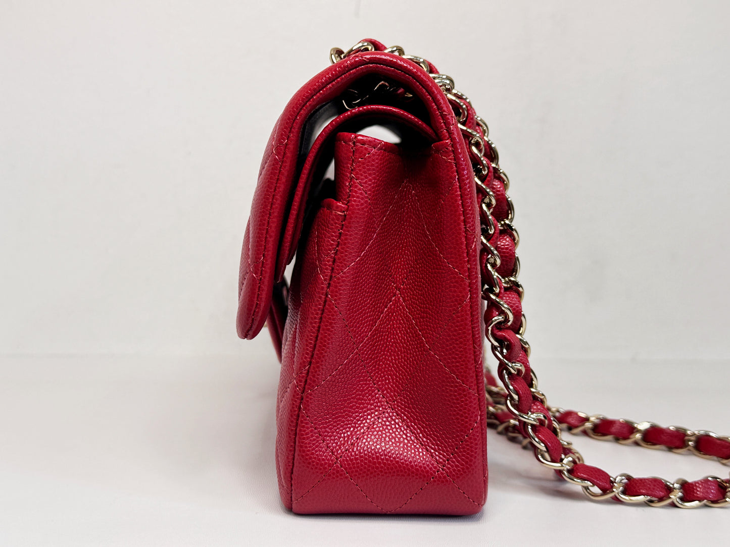 Chanel 19B Small Quilted Caviar Classic Double Flap Bag Red 2851 holo card