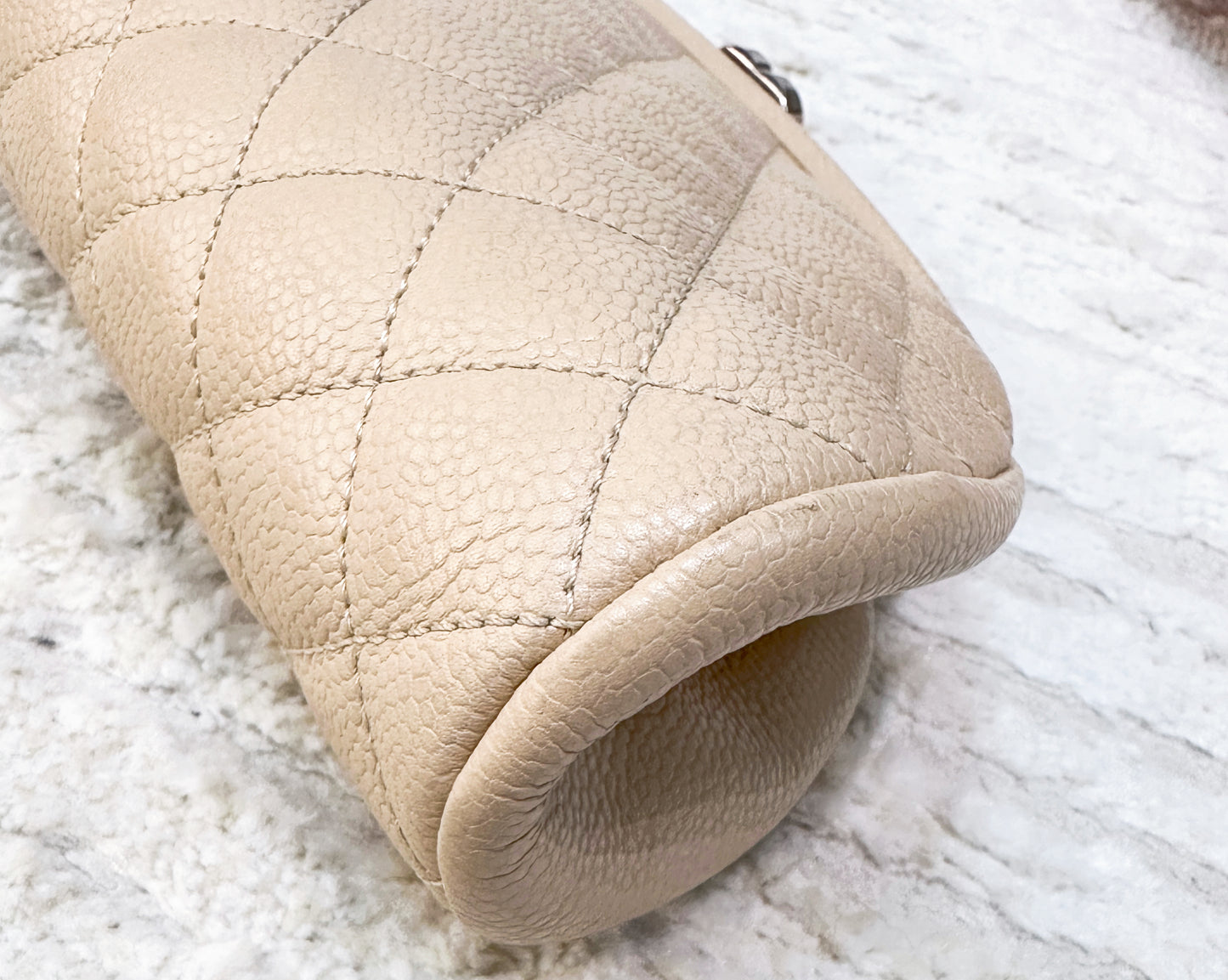 Chanel Beige Quilted Caviar Timeless Clutch Silver Hardware