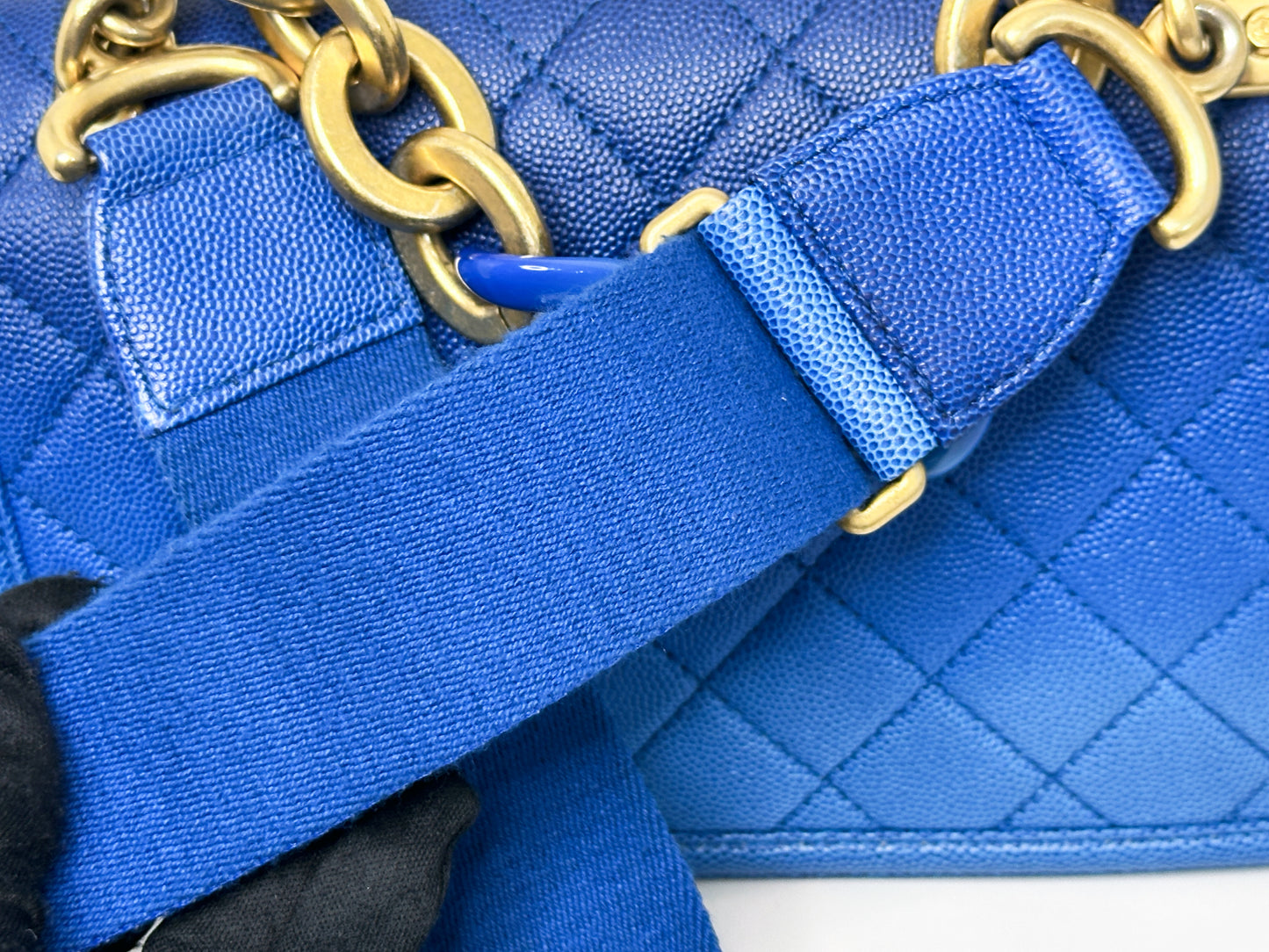 CHANEL Caviar Quilted Small Sunset On The Sea Flap Blue 2721 holo card