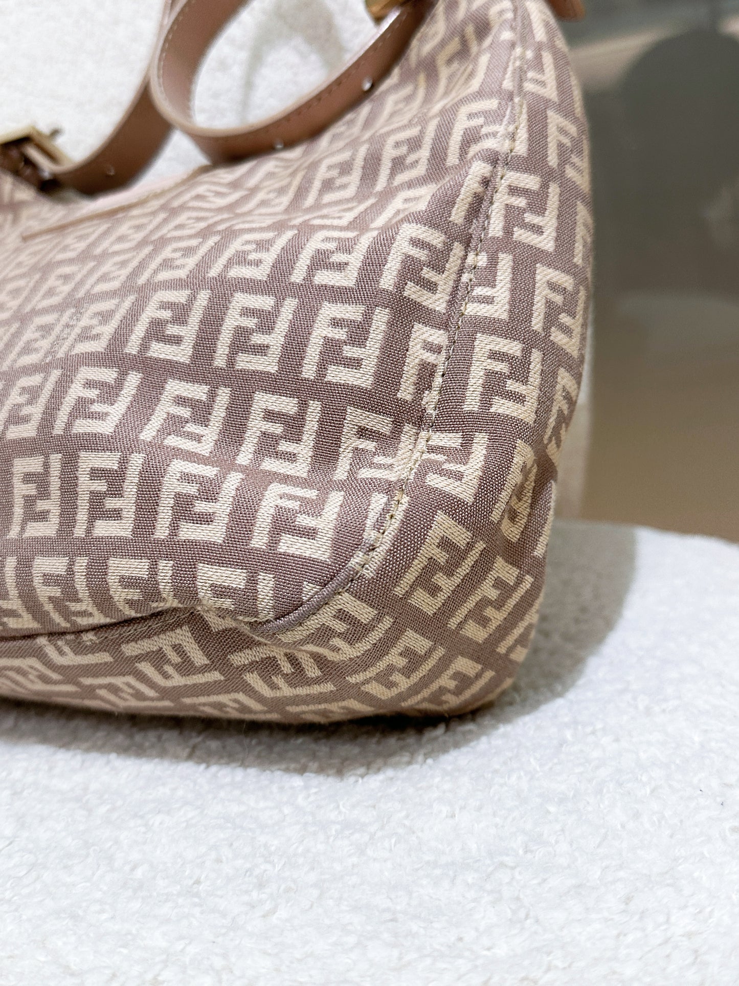 FENDI Zucchino Mamma Baguette Beige Shoulder Bag in Cipria