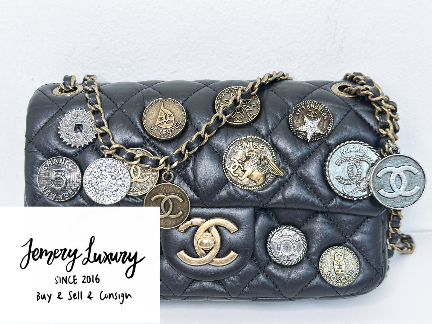 Chanel Mini Limited Edition Aged Calfskin Quilted Medallion Flap Black GHW 2063 holo card