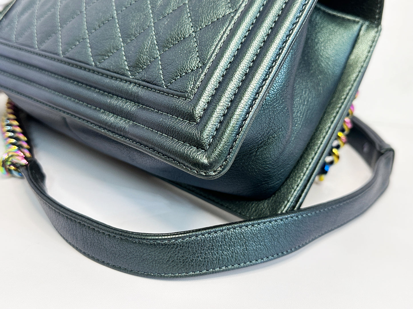 Chanel Iridescent Goatskin Quilted Medium LeBoy Flap Green 2176 holo