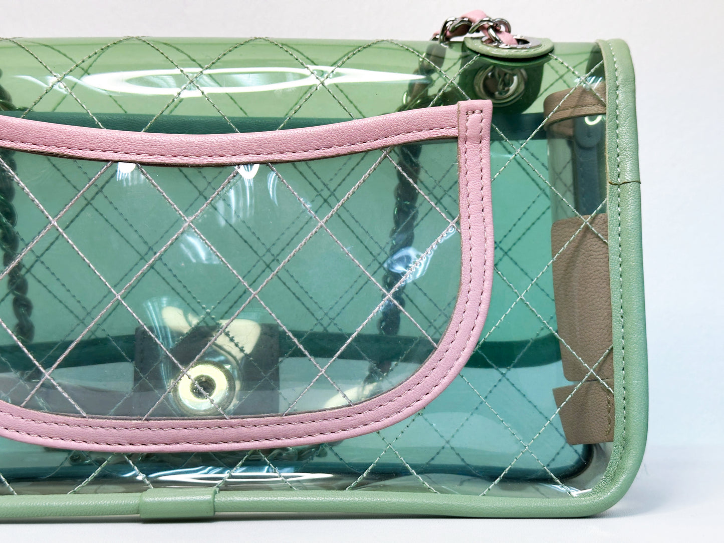 Chanel Coco Splash PVC Medium Flap Bag Green/Blue/Pink 2549 holo card