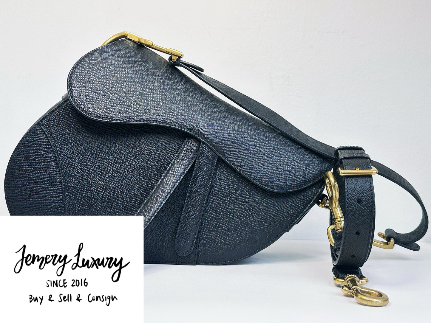 Christian Dior Saddle Bag with Strap Golden Saddle Black Calfskin 2022 year