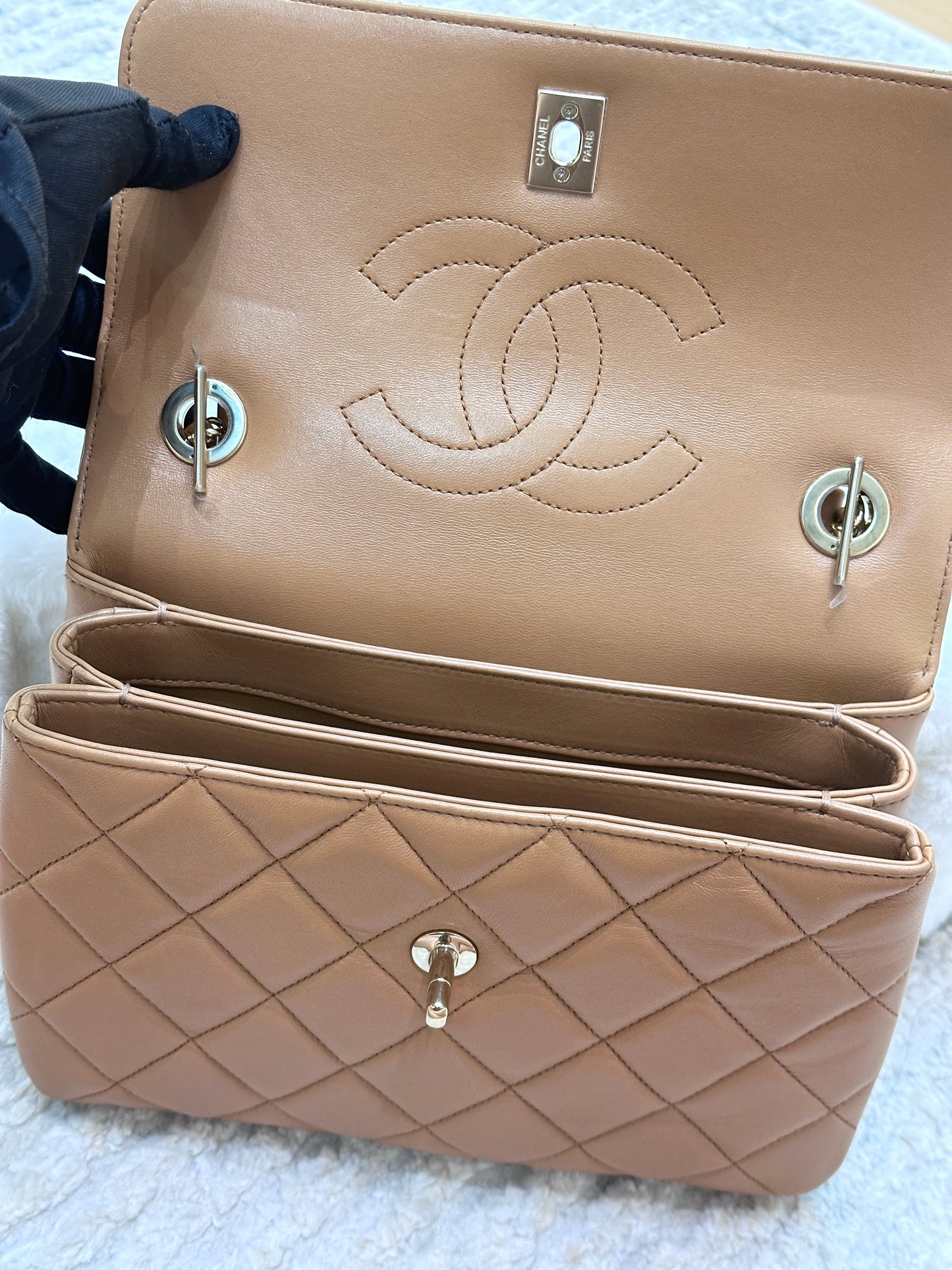 CHANEL Small Trendy CC Handle Flap Bag 19K Brown