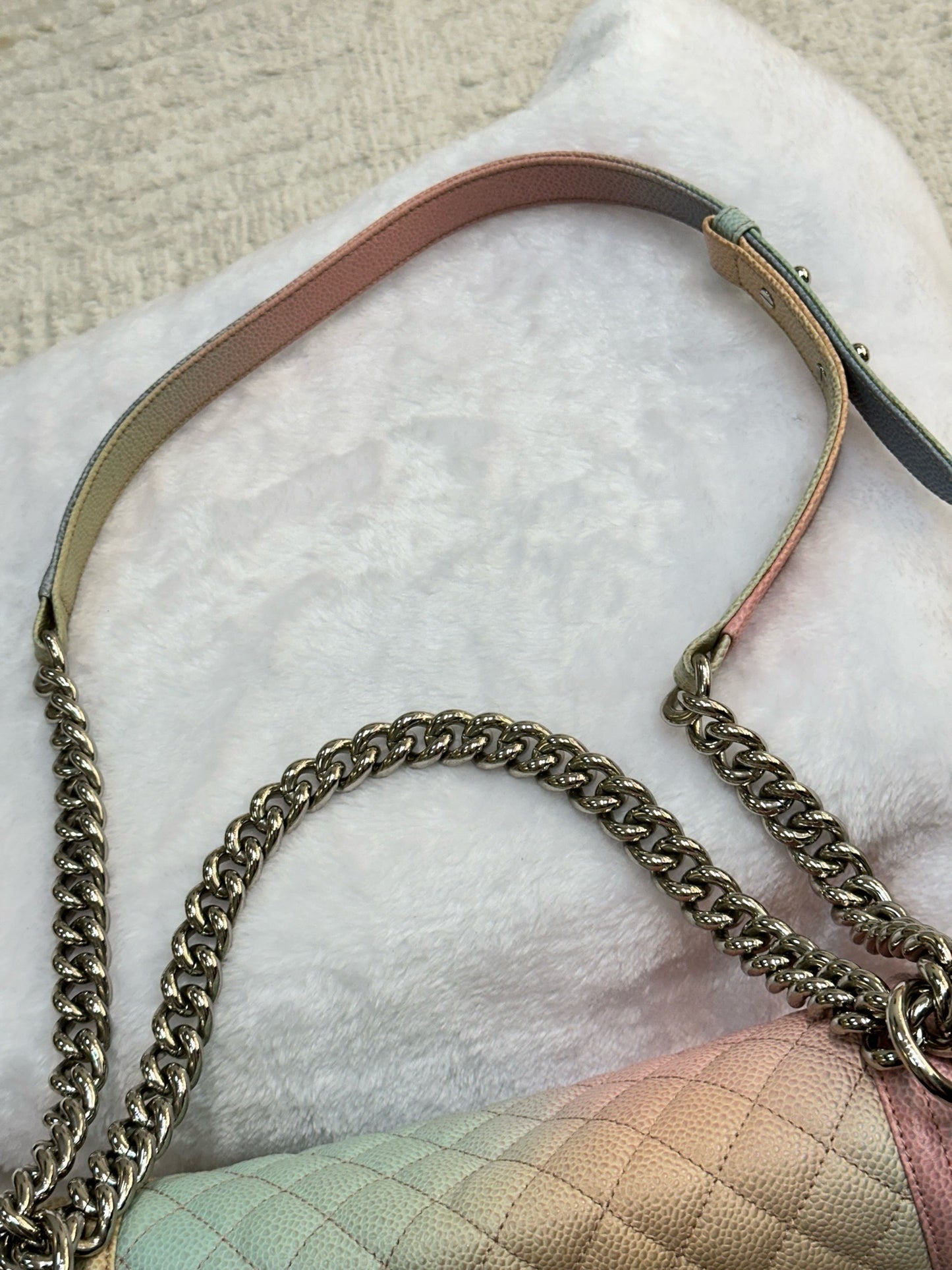 Chanel Medium Caviar Quilted Rainbow LeBoy Flap Pink Multicolor
