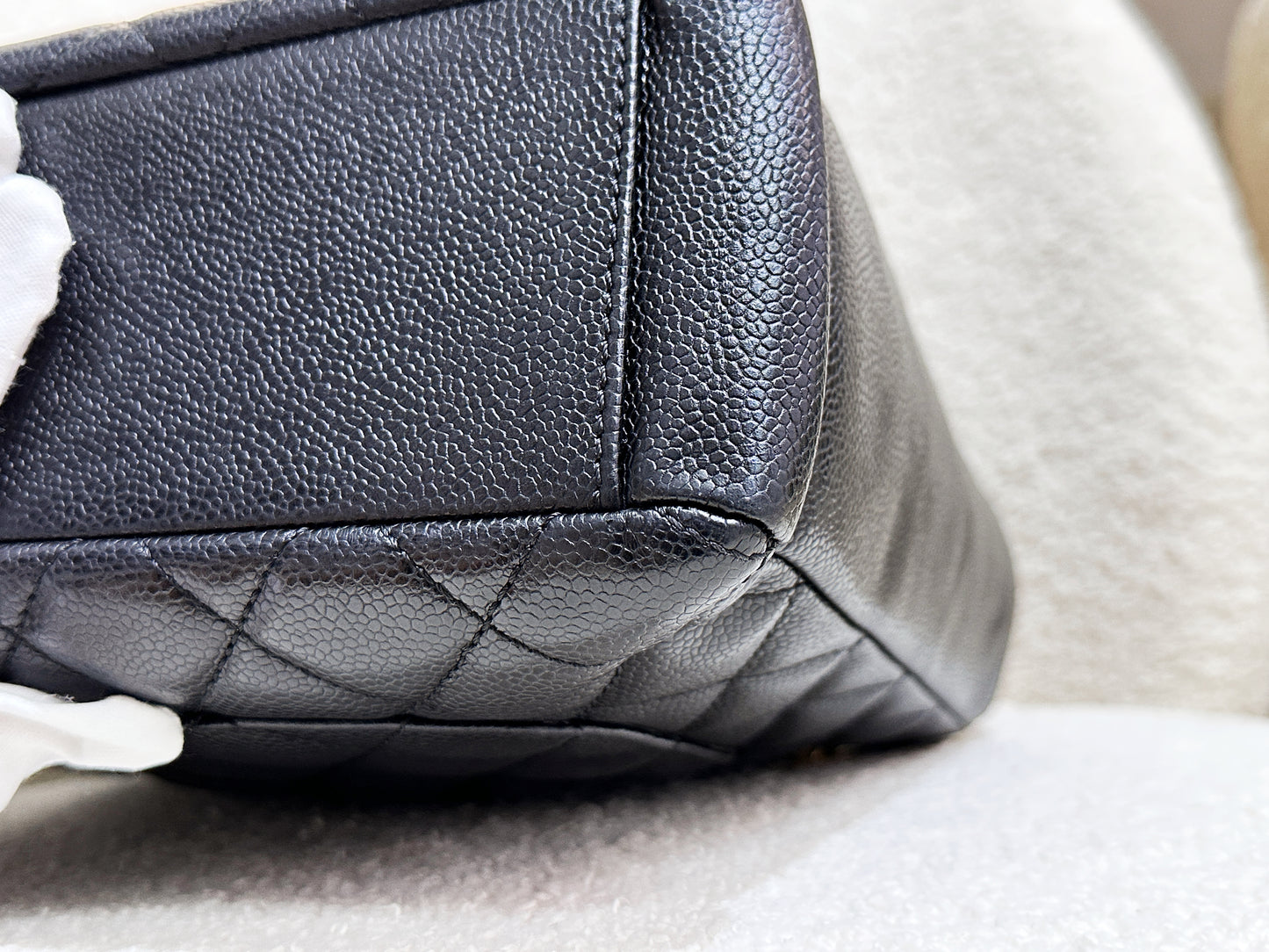 Chanel Caviar Quilted Petit Shopping Tote PST Black GHW 1975 holo card