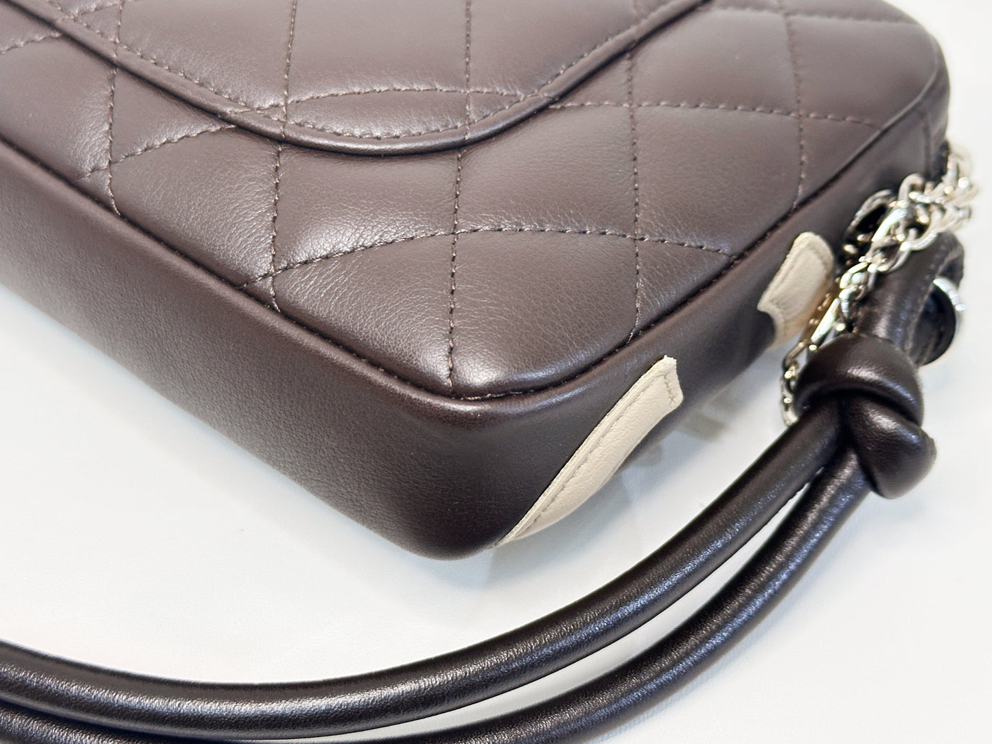 Chanel Calfskin Quilted Cambon Pochette Dark Brown 928 holo card