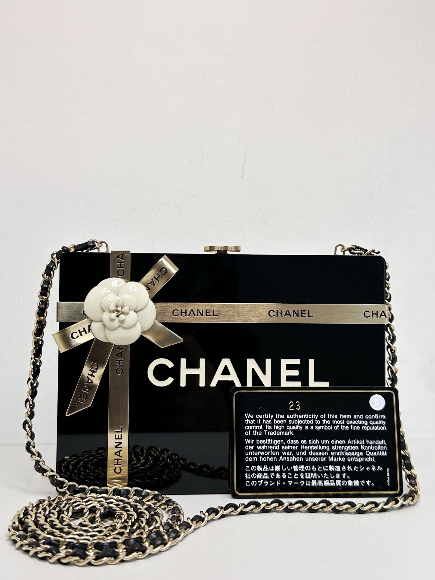 Chanel Plexiglass Gift Box Clutch Black 2327 holo card