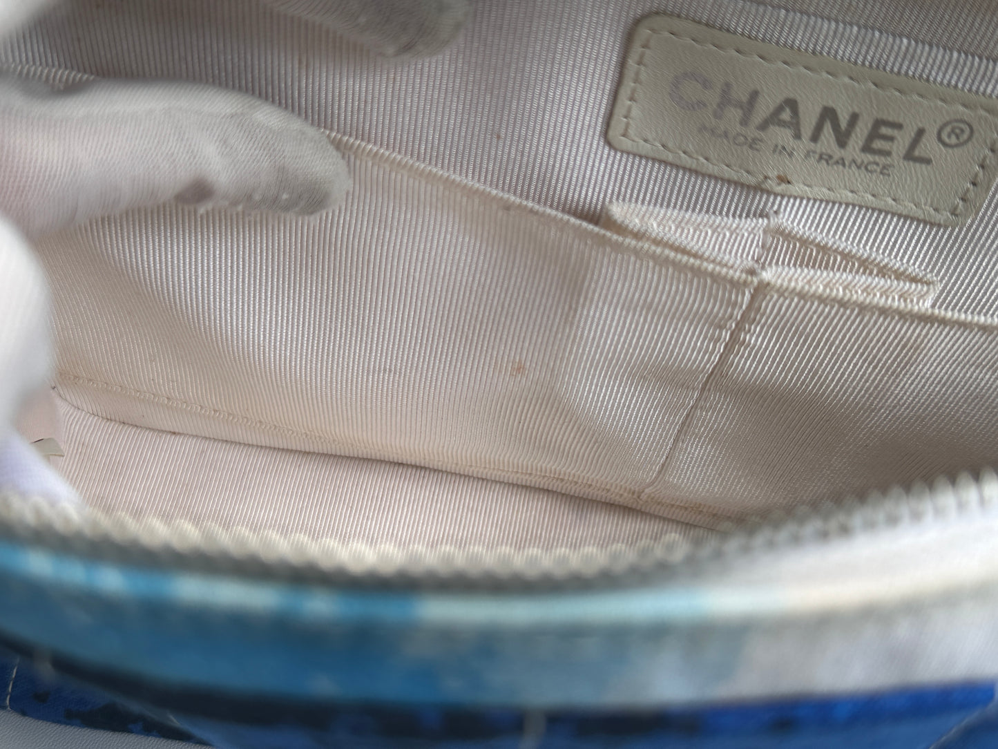 Chanel Canvas Square Quilted Surf Flap Multicolor 75 holo card
