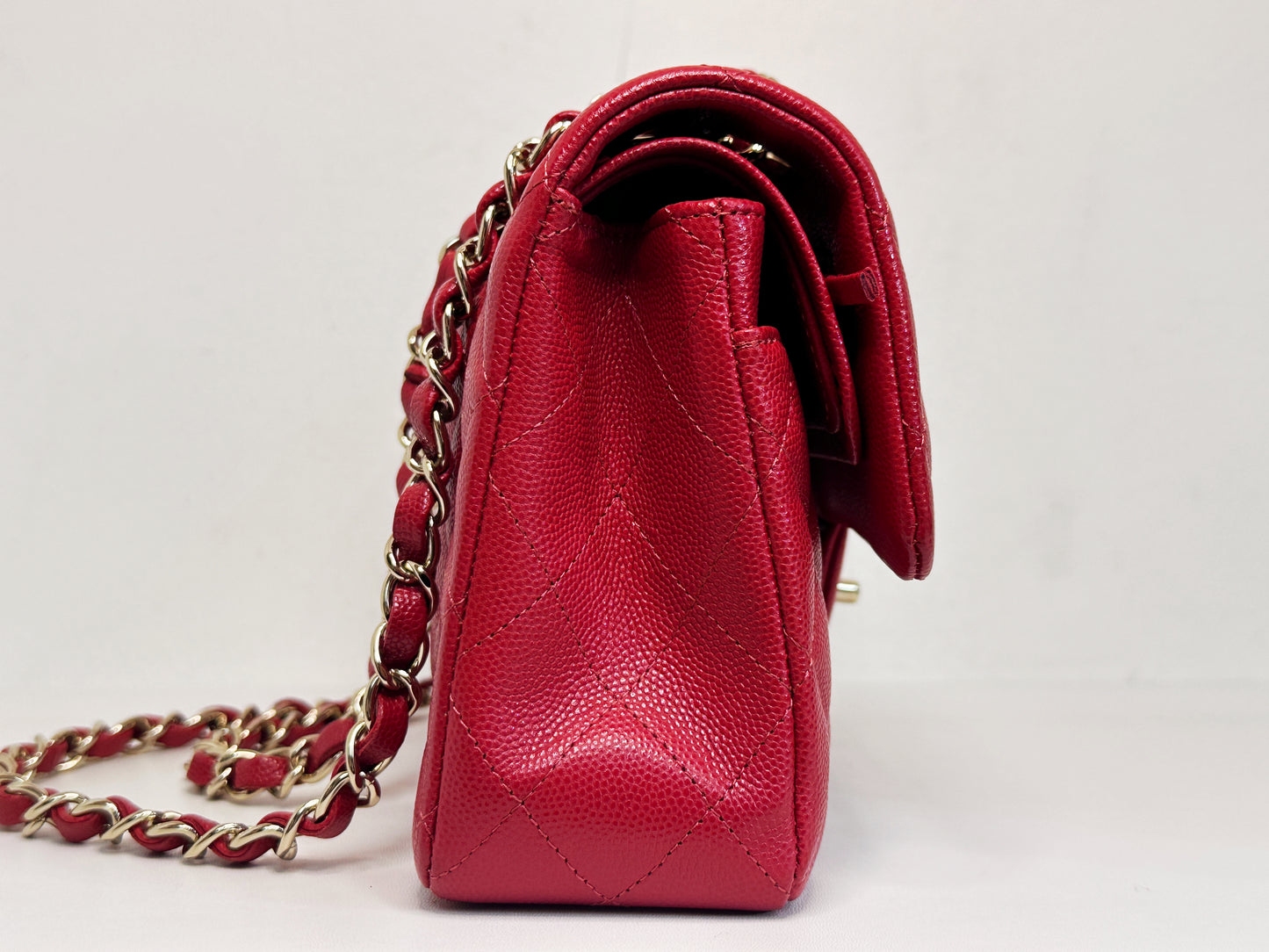 Chanel 19B Small Quilted Caviar Classic Double Flap Bag Red 2851 holo card