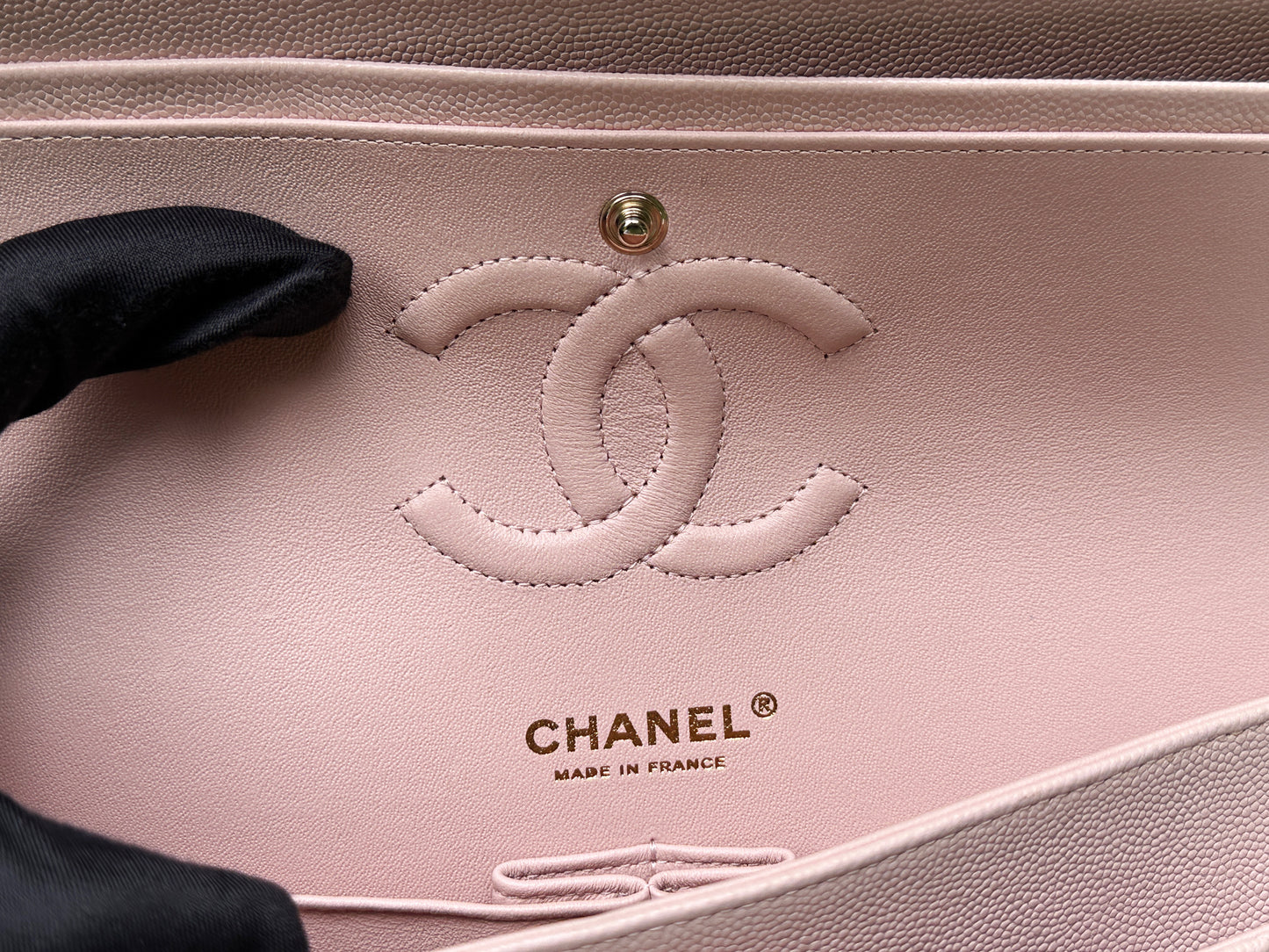 Chanel Medium Caviar Quilted Double Flap Light Pink 21COutside