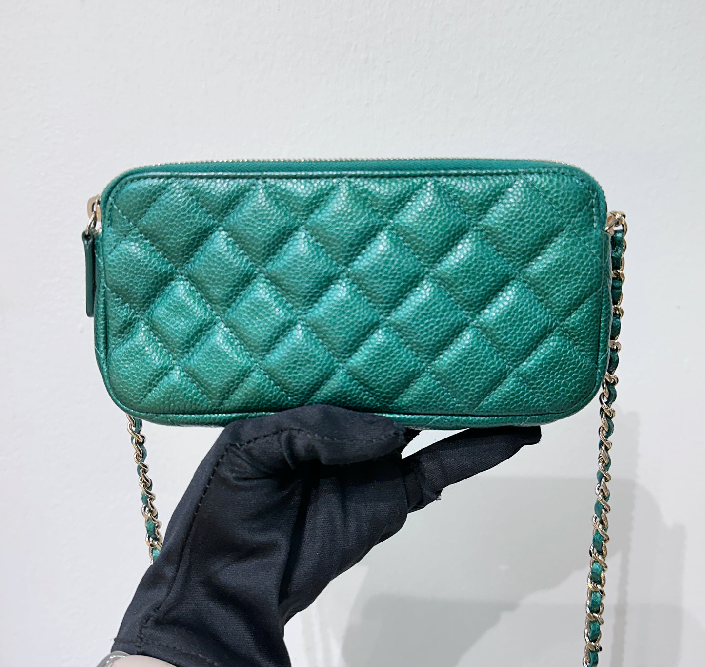 Chanel Emerald Green Double Zip Chain
