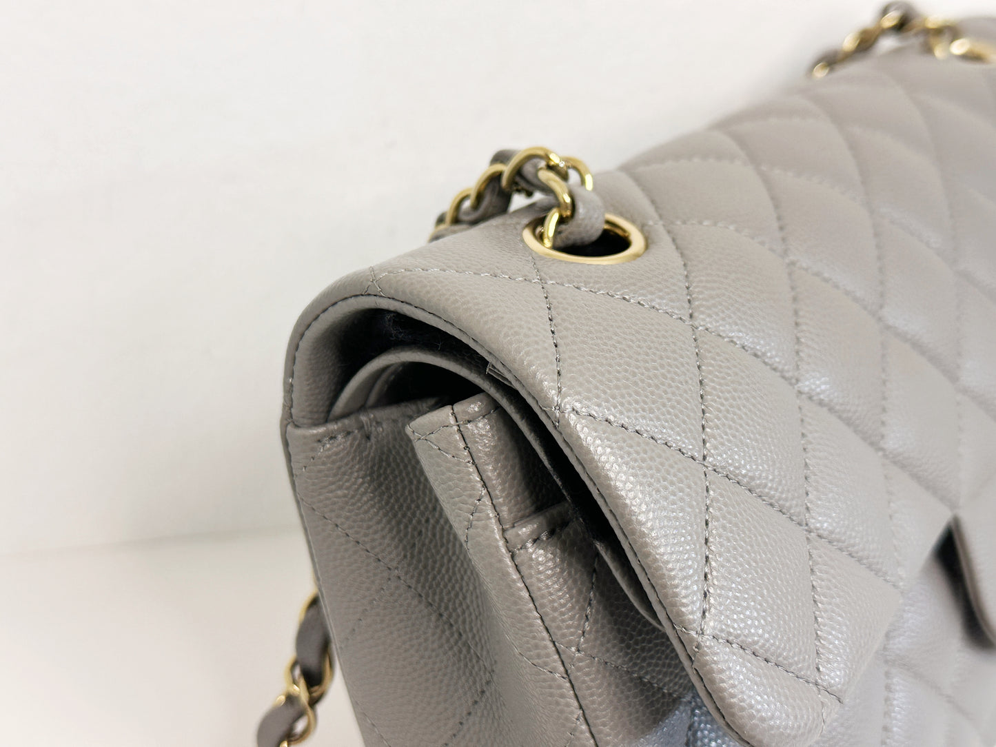 Chanel Small Caviar Quilted Double Flap Bag Grey LGHW EK81 microchip