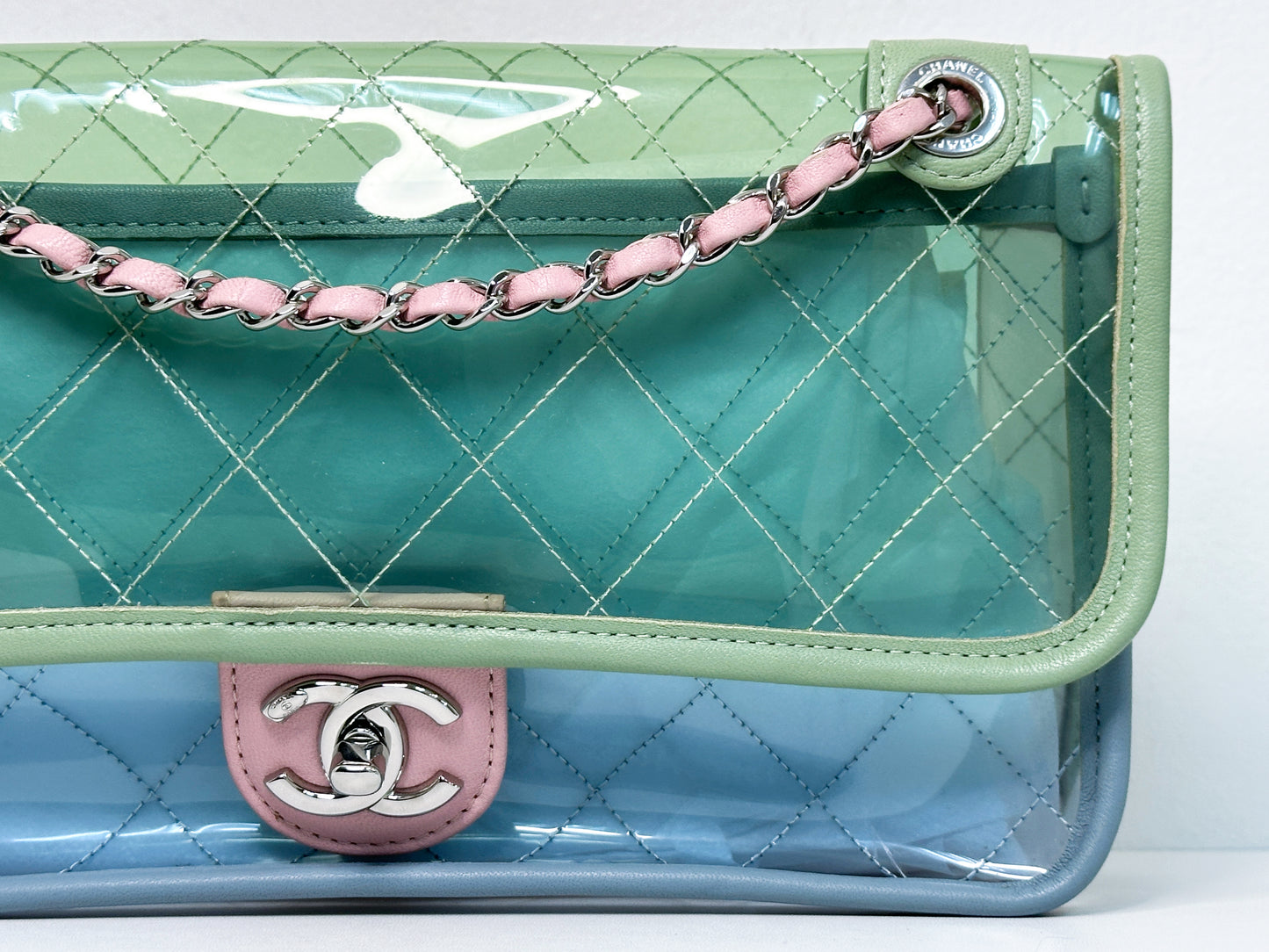 Chanel Coco Splash PVC Medium Flap Bag Green/Blue/Pink 254975 holo