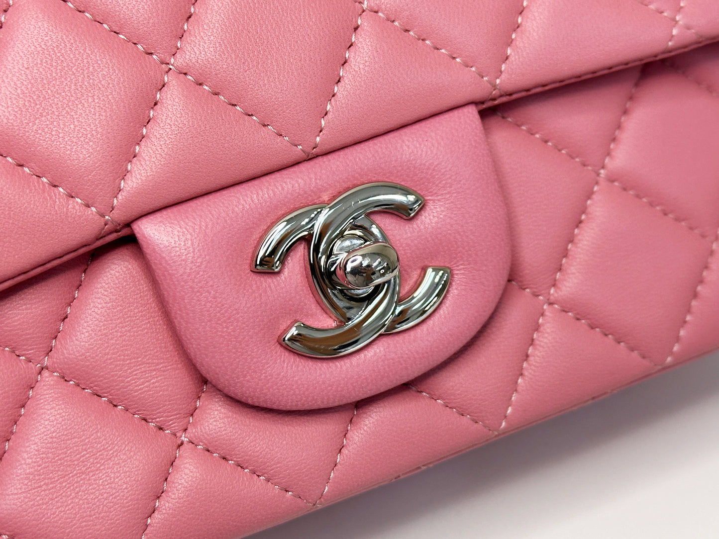CHANEL Pink Lambskin Quilted Mini Rectangular Flap Bag Pink