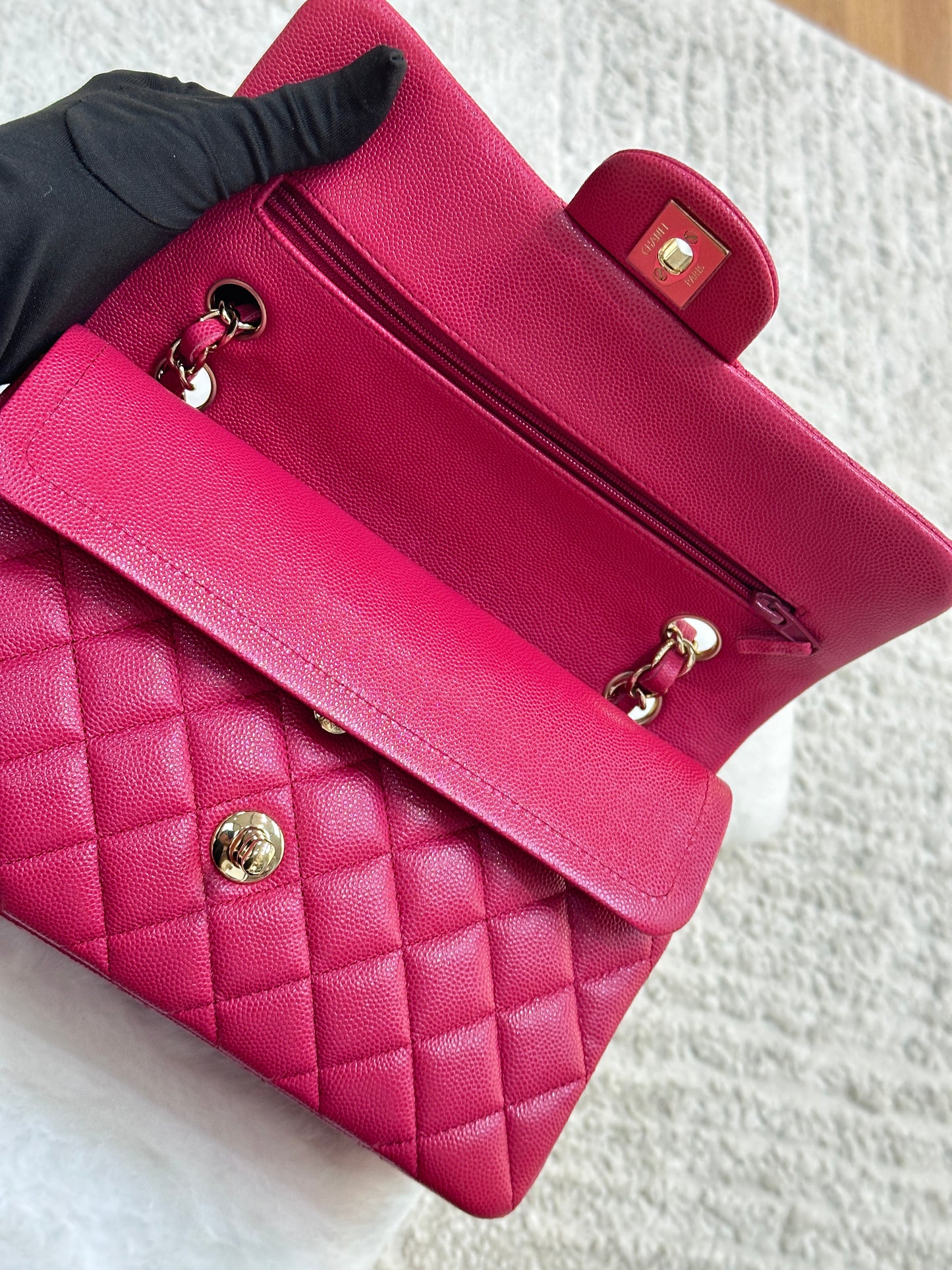 CHANEL Small Classic Double Flap Caviar Quilted Red GHW 