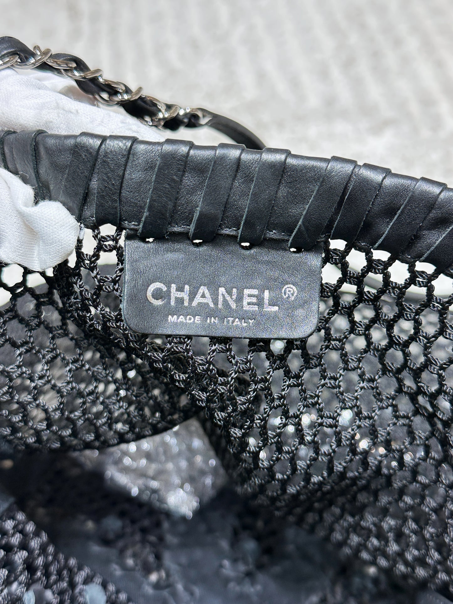 Chanel Limited Edition Resort Black Fringe Mesh Tote Bag 1426 holo