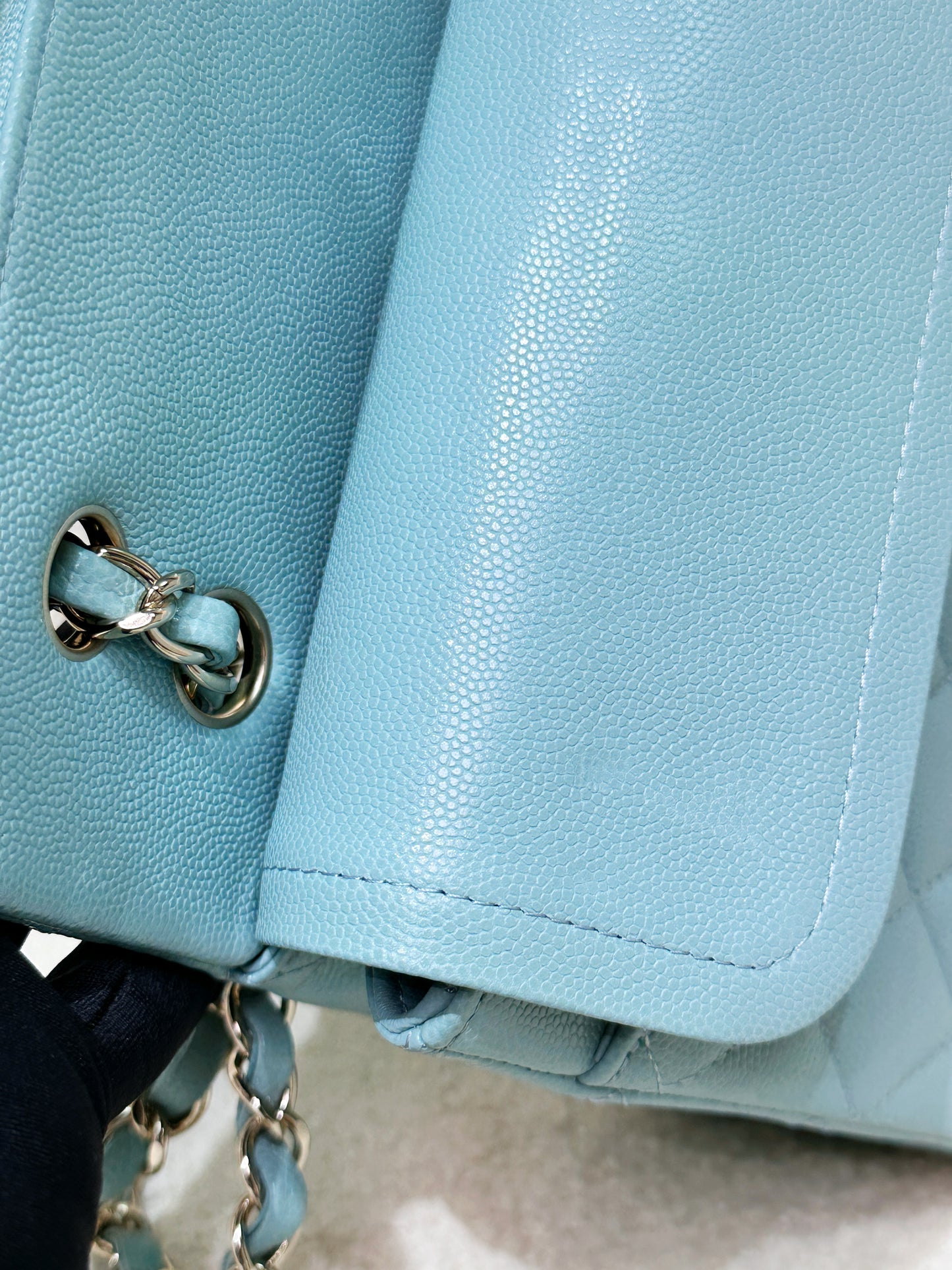 Chanel Classic Flap Medium 20C Tiffany Blue Caviar Light Gold Hardware 294 holo card