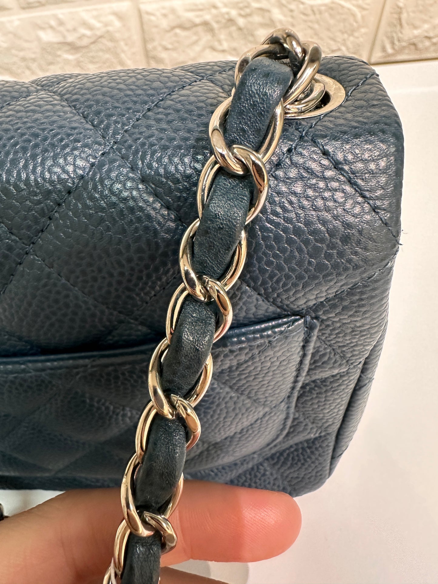Chanel Classic Square Mini Flap in Blue Caviar and SHW