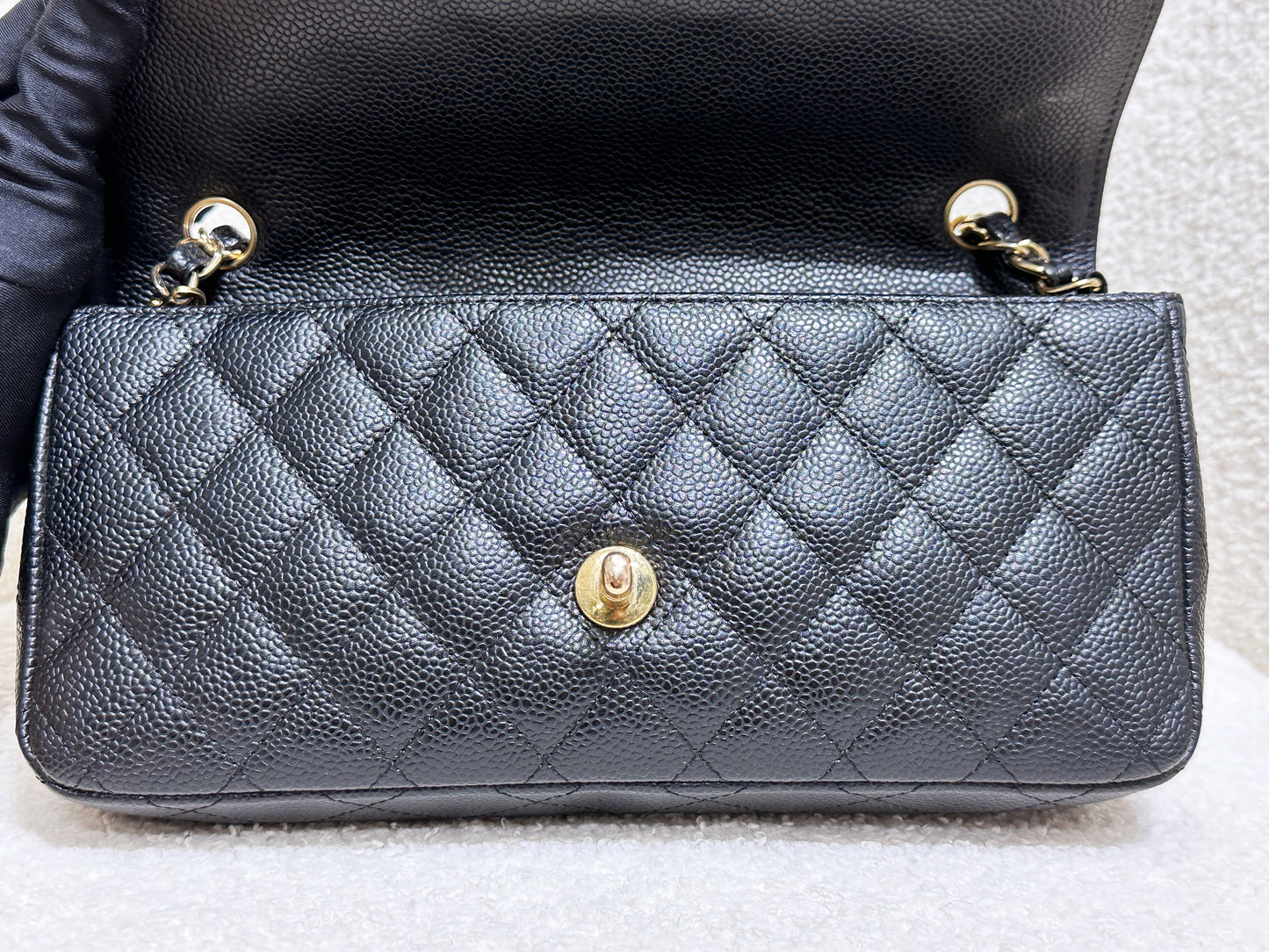 Chanel 24K Gold Caviar East West Flap Bag Black GHW 1273 holo card