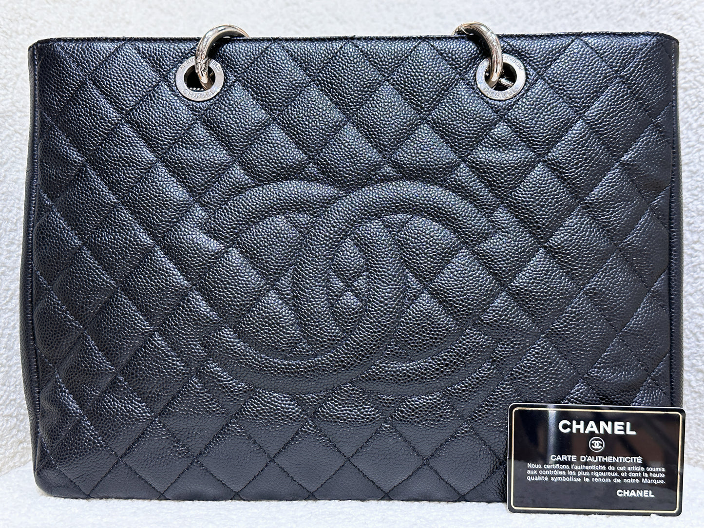 Chanel Caviar Grand Shopping Tote GST Black SHW 1594 holo card