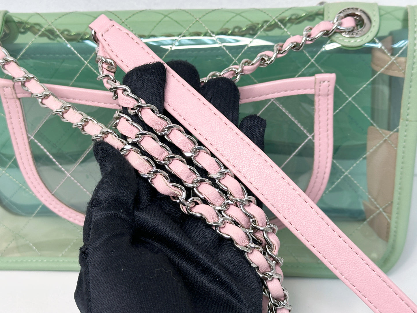 Chanel Coco Splash PVC Medium Flap Bag Green/Blue/Pink 2549 holo card
