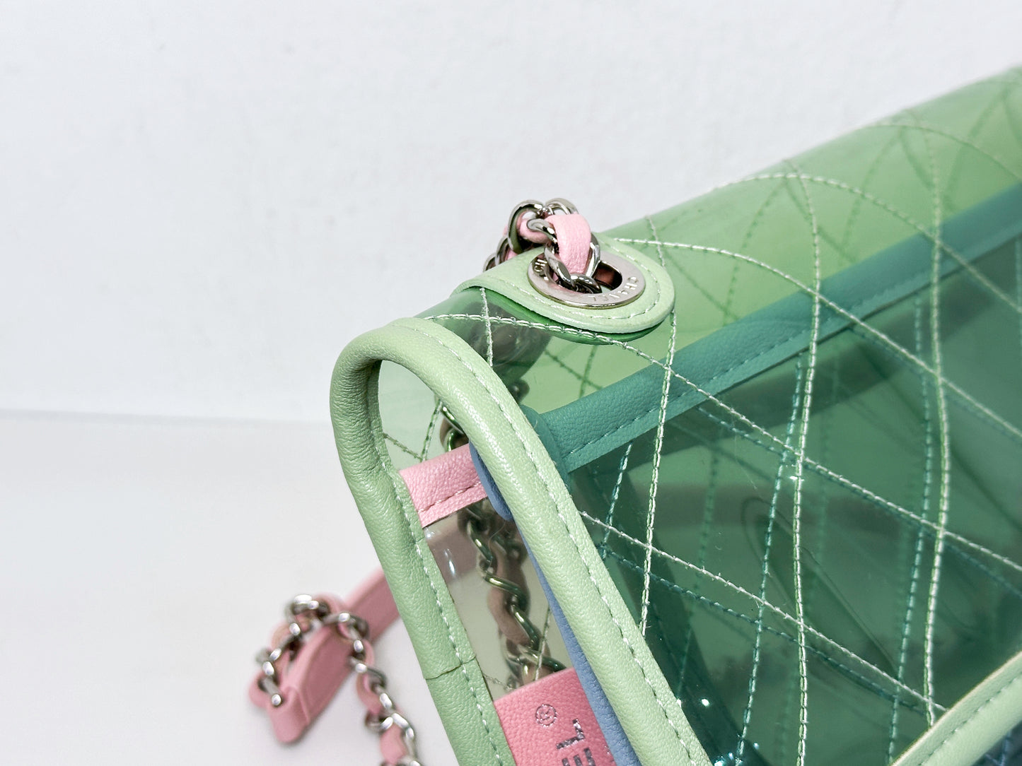 Chanel Coco Splash PVC Medium Flap Bag Green/Blue/Pink 2549 holo card