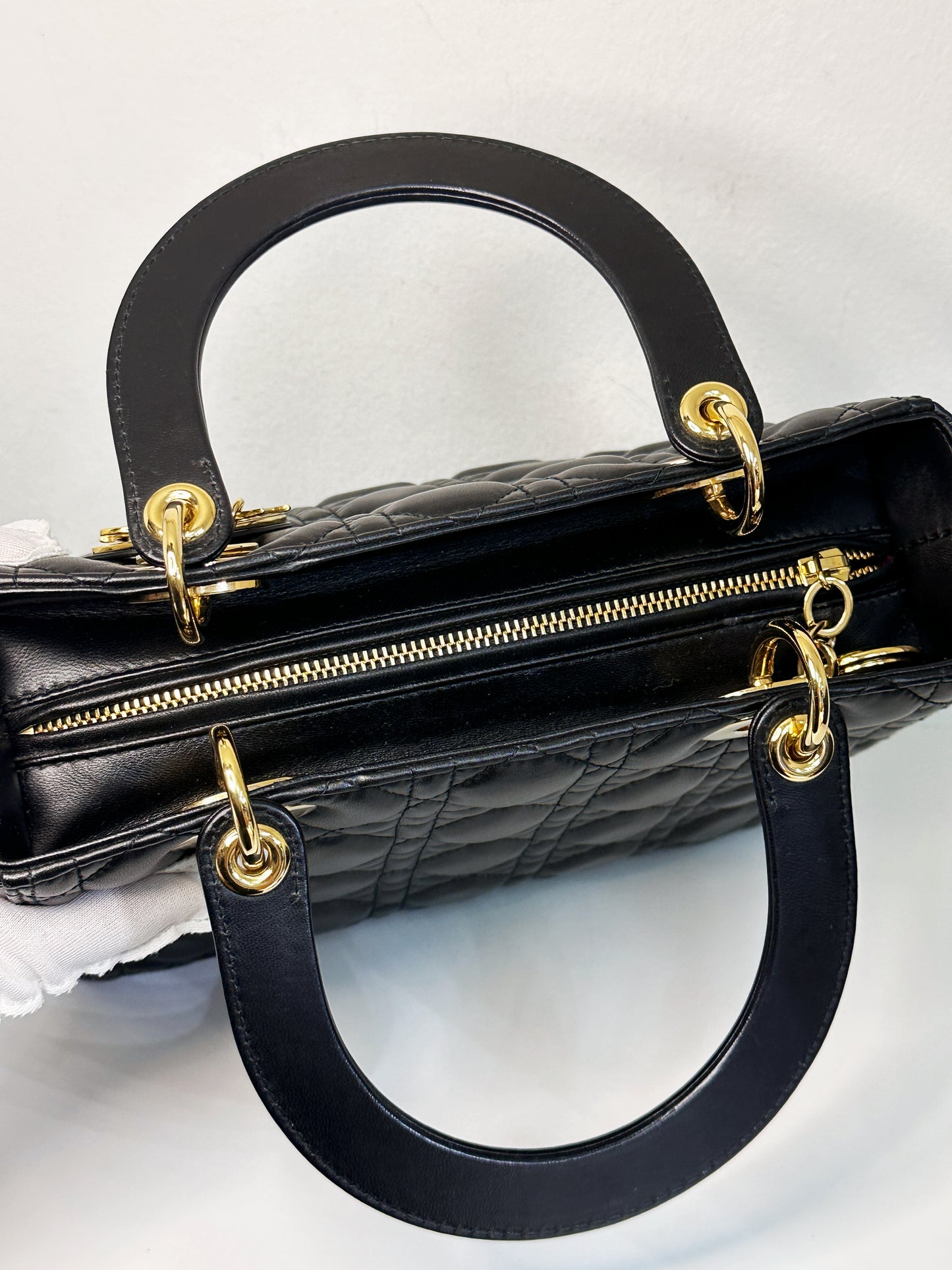 Christian Dior Medium Cannage Lambskin Lady Dior Bag Black GHW