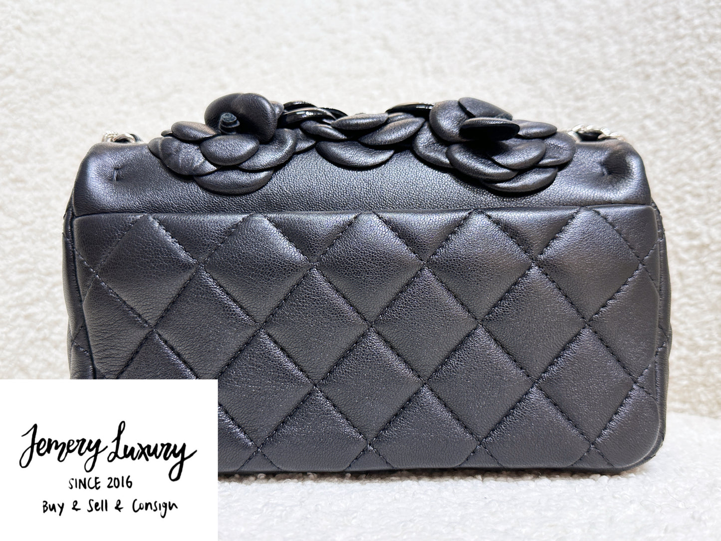 Chanel Camellia Lambskin Patent Around Flap Crossbody Bag Black 2246 holo card