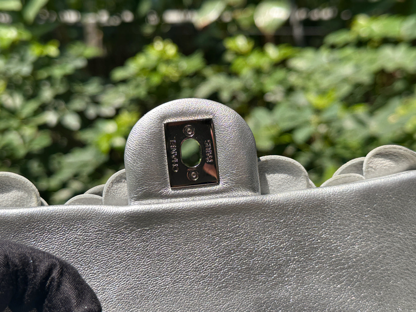 Chanel Mini Camellia Lambskin Shiny Silver SHW 2245 holo