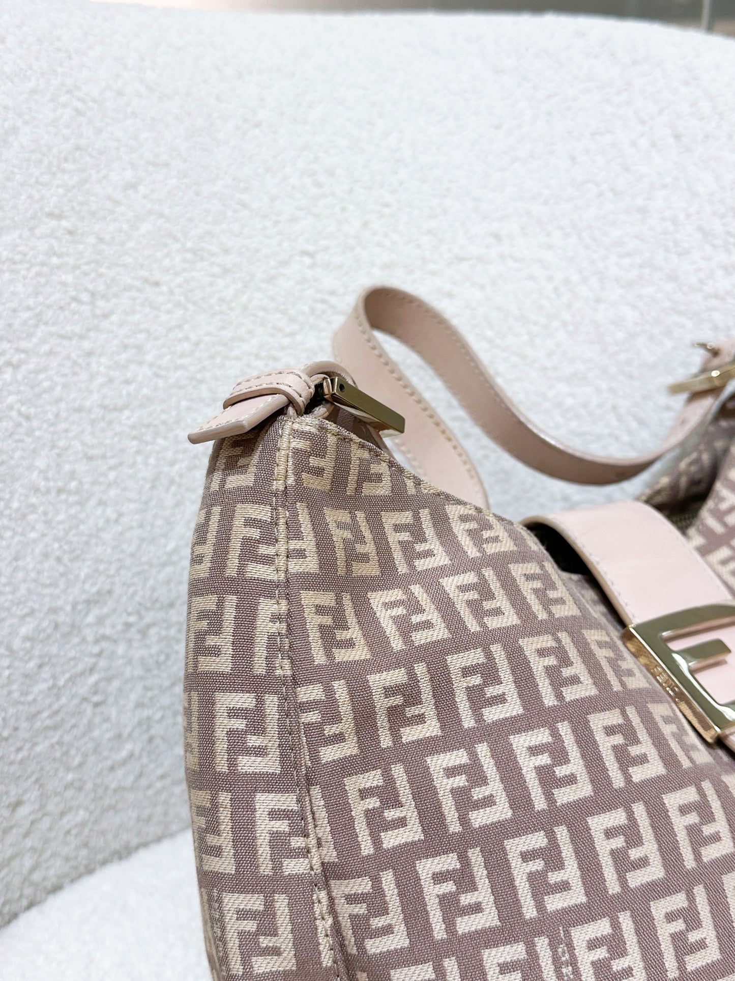 FENDI Zucchino Mamma Baguette Beige Shoulder Bag in Cipria