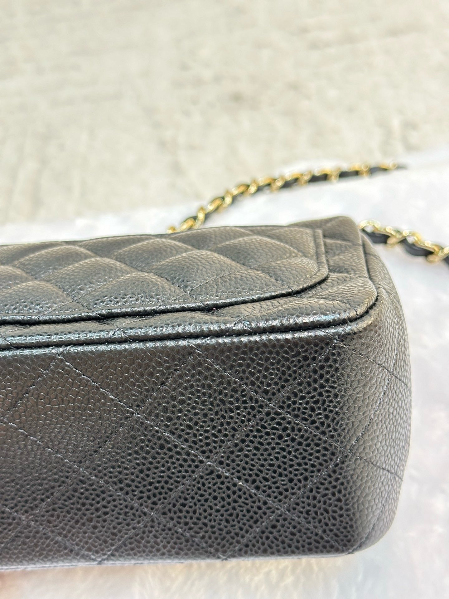 Chanel Mini Square Caviar Flap Bag Black GHW 25 holo card (Chain short than usual)