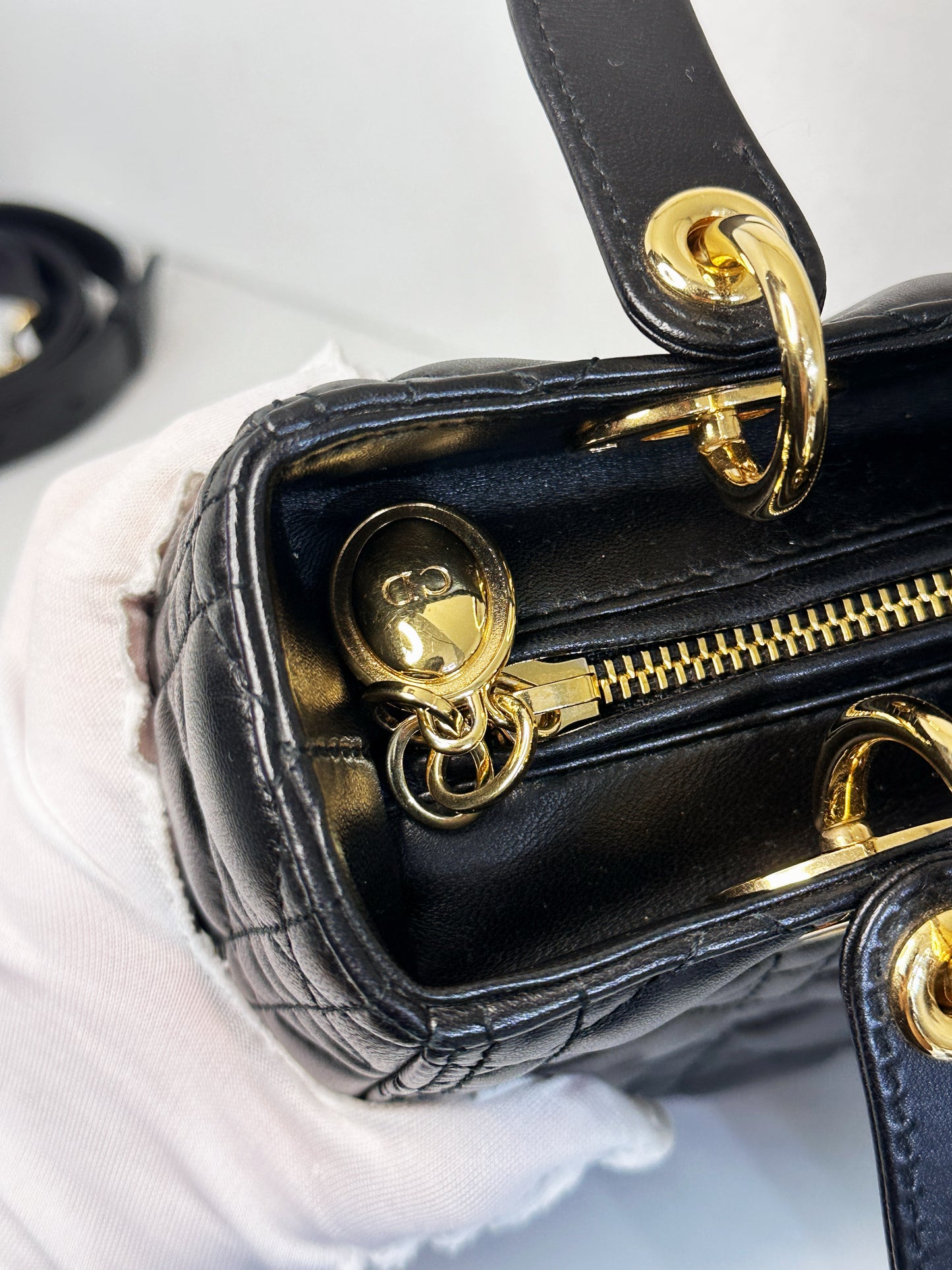Christian Dior Medium Cannage Lambskin Lady Dior Bag Black GHW