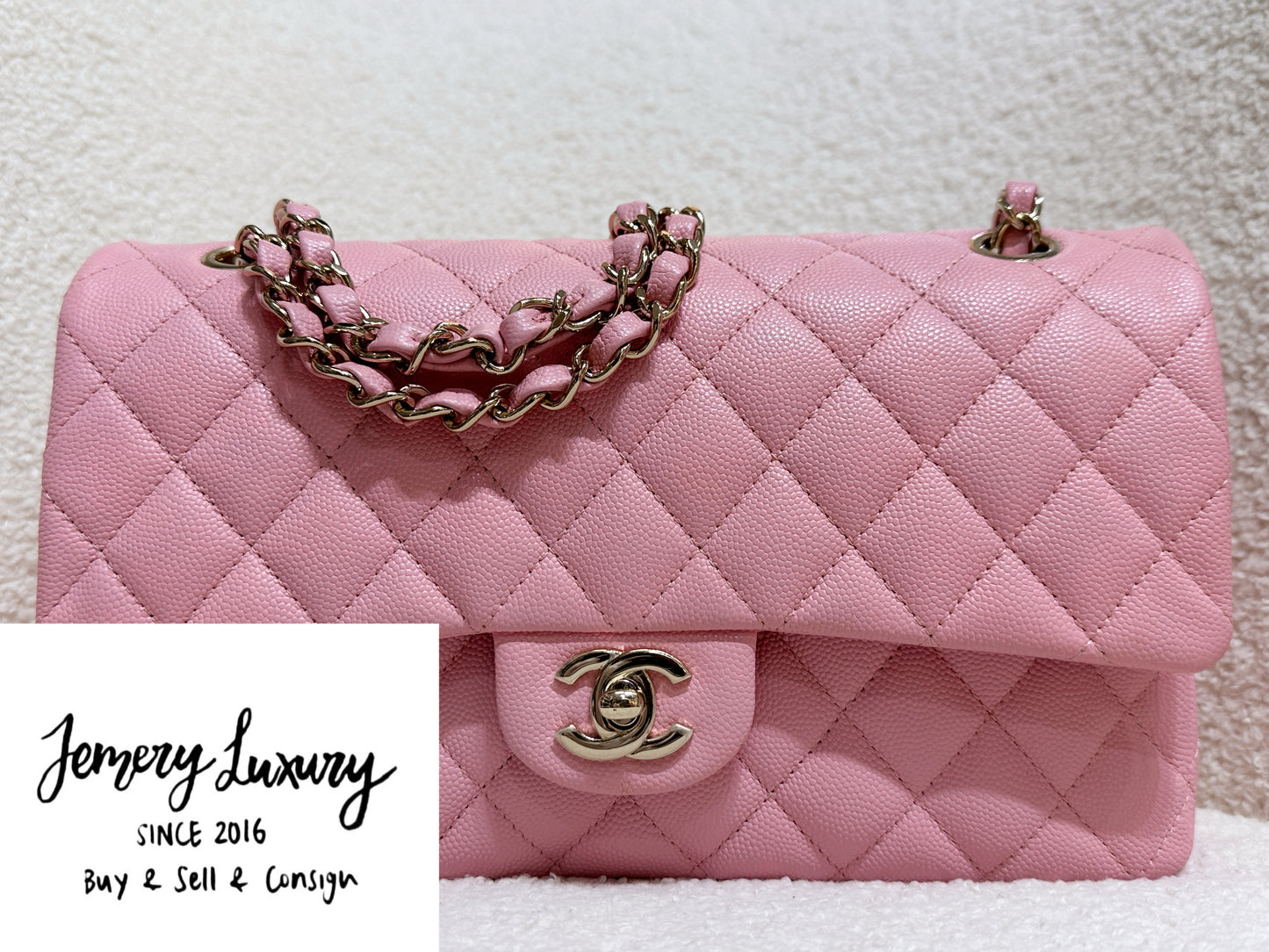 Chanel 22C Classic Quilted Medium Double Flap Bag Sakura Pink AKHX microchip