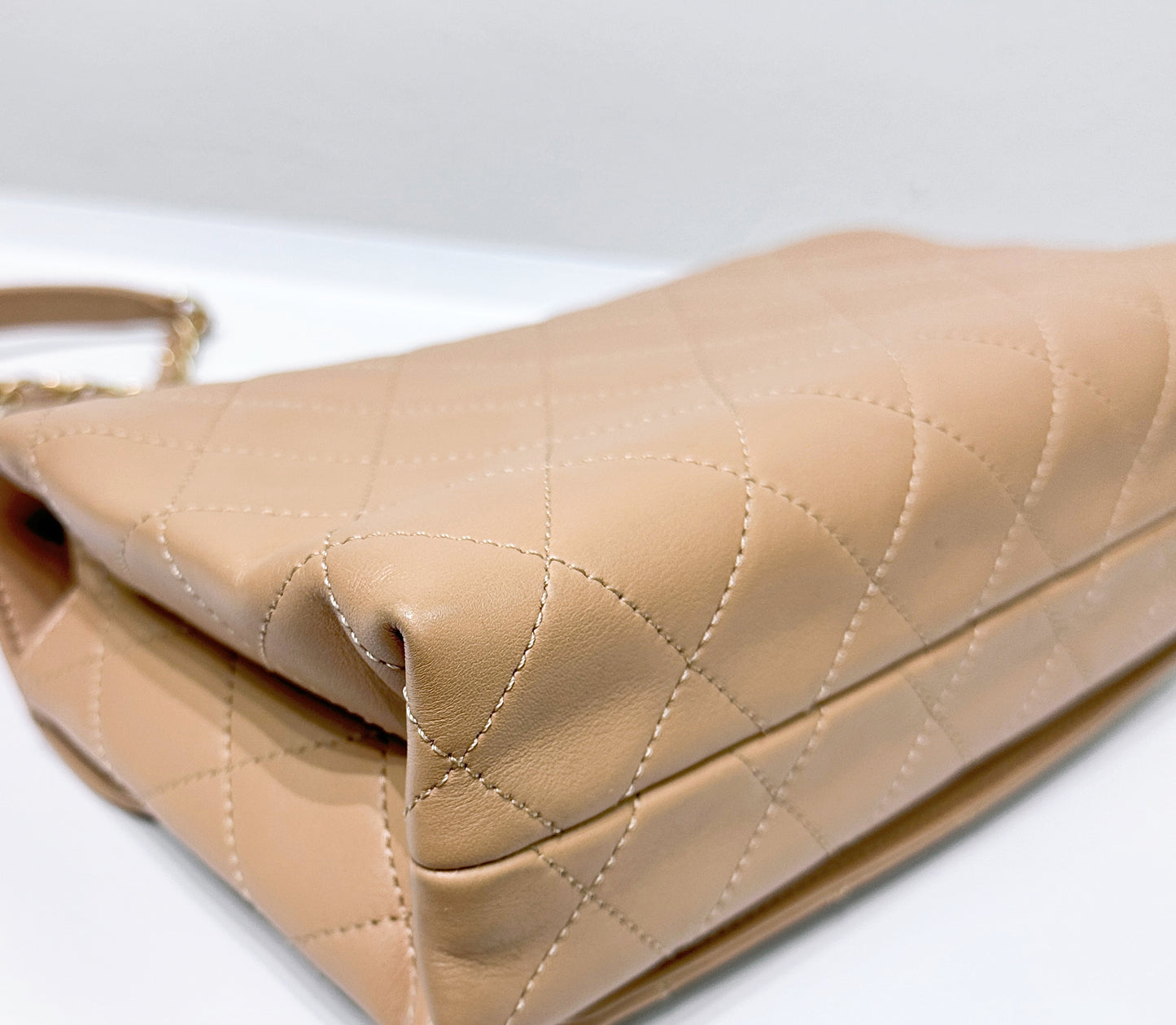 Chanel Engraved Flap Dark Beige Lambskin Gold Hardware