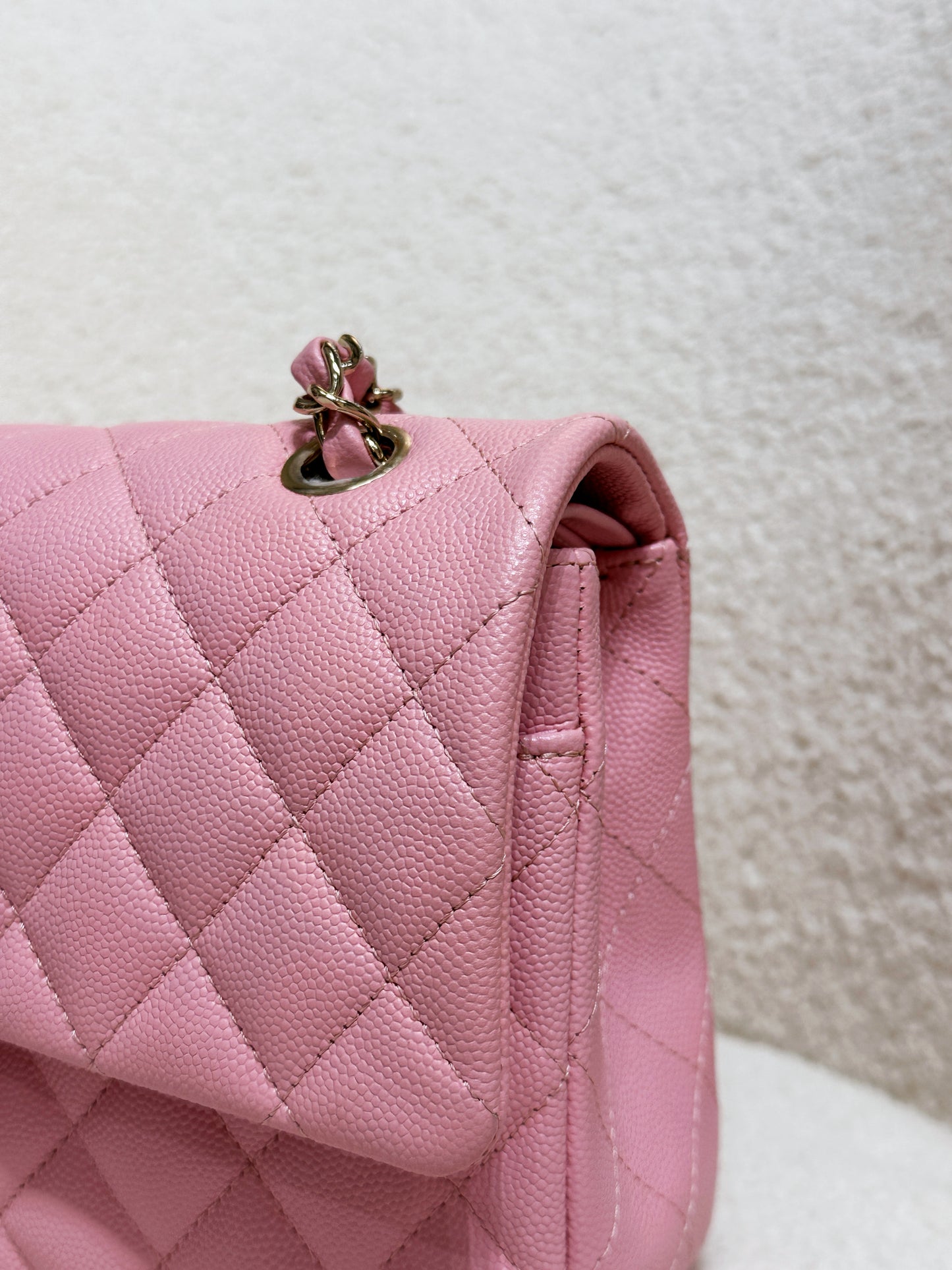 Chanel 22C Classic Quilted Medium Double Flap Bag Sakura Pink AKHX microchip