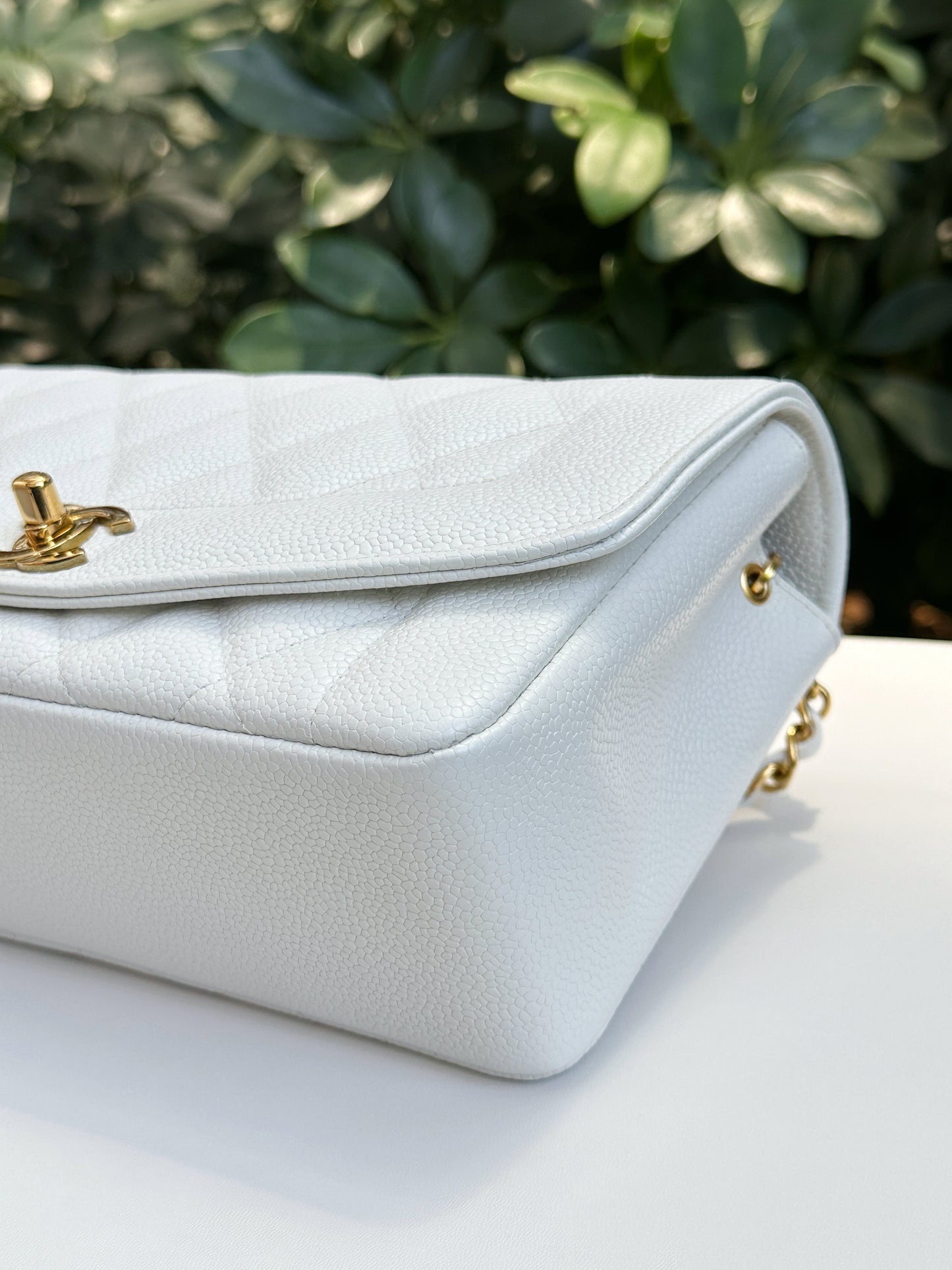 Chanel Vintage Quilted Diana Flap Bag Caviar White 33 holo card