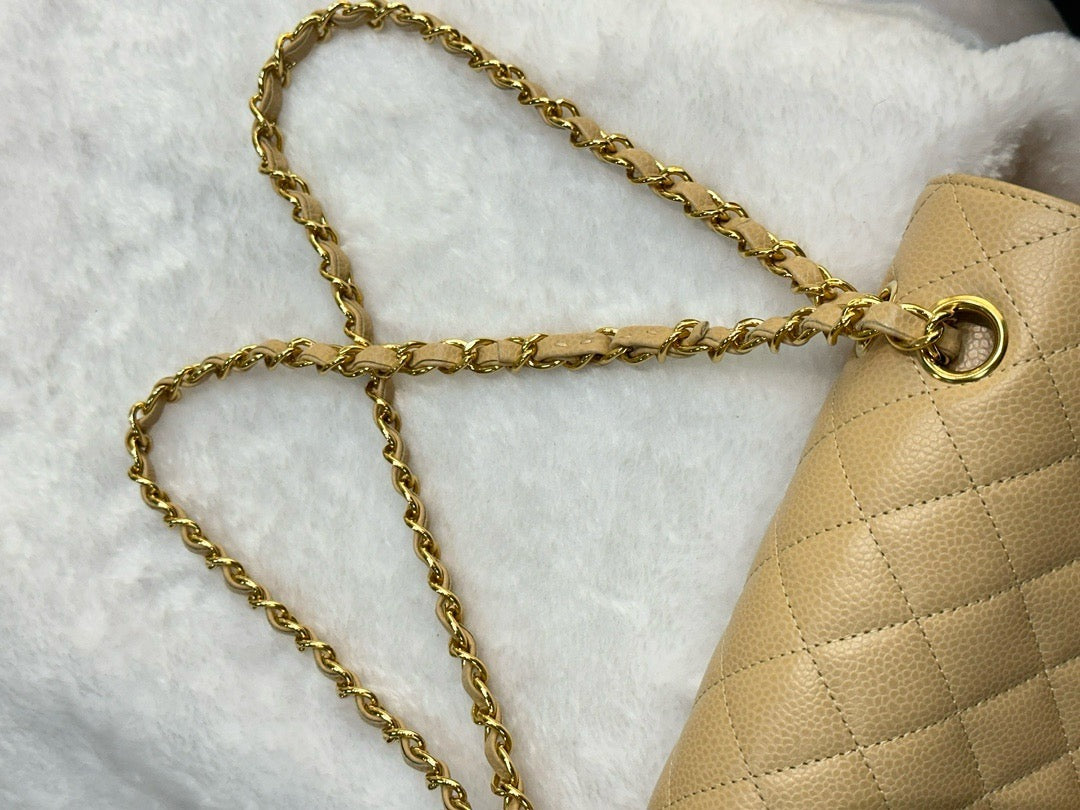 Chanel Medium Caviar Classic Double Flap Bag Beige