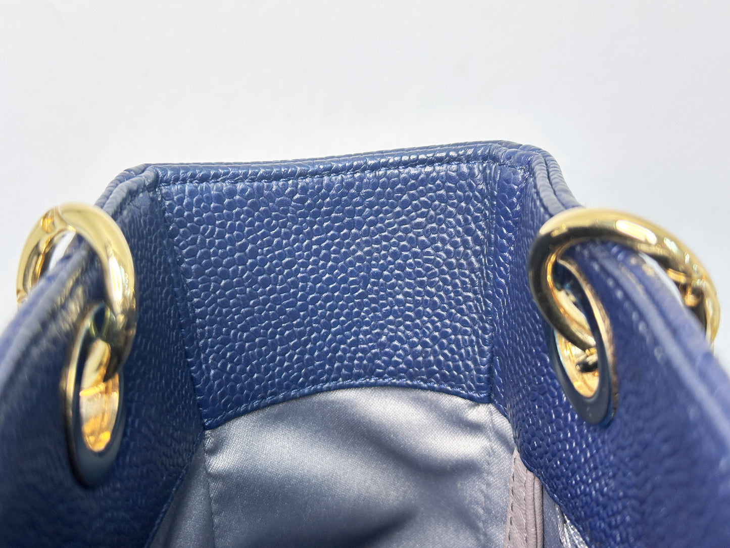 Chanel Caviar Quilted Petit Shopping Tote PST Navy Blue 1898 holo card