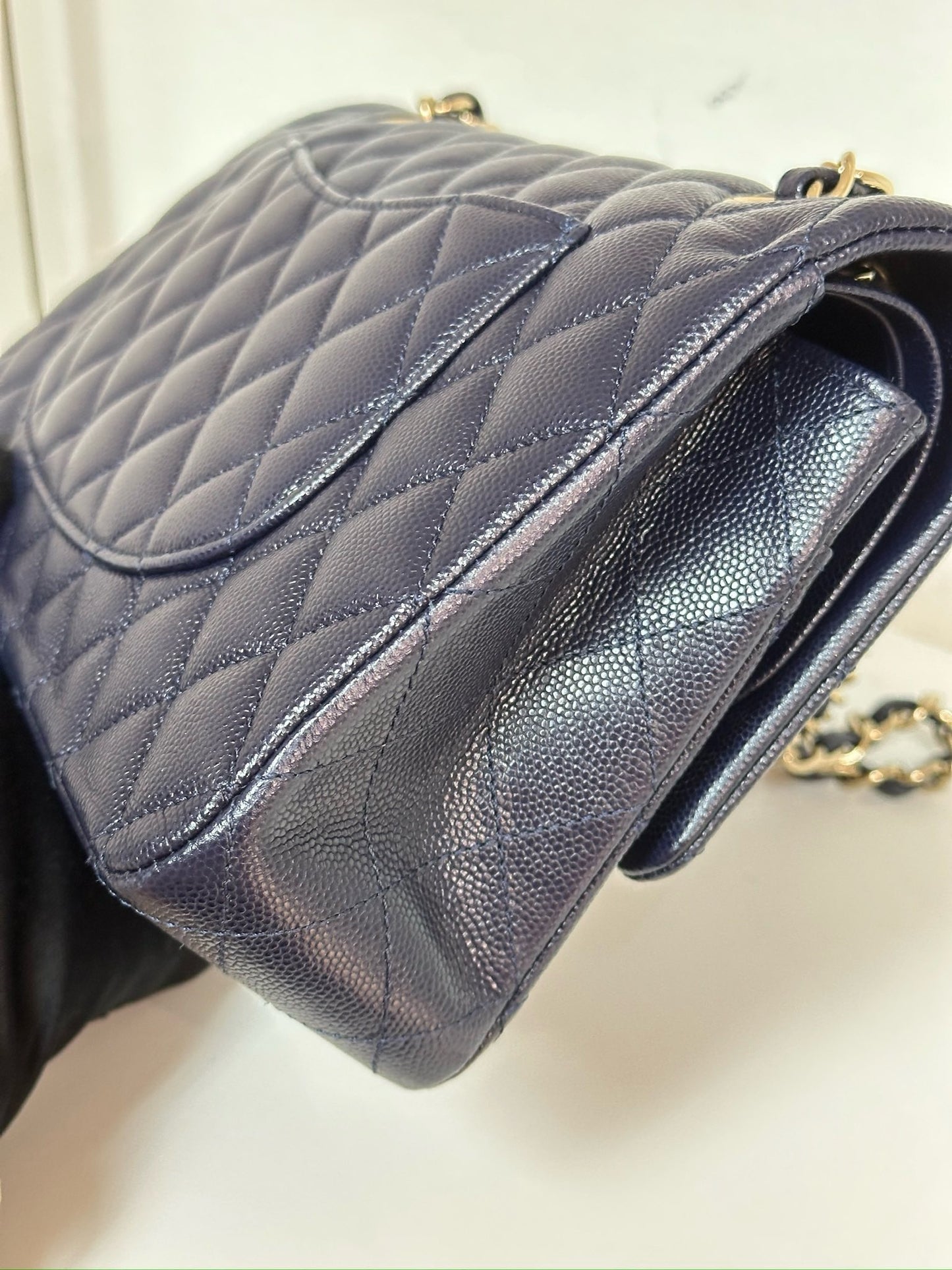 Chanel Medium Classic Caviar Double Flap Navy Blue Bag LSHW 2021year Microchip