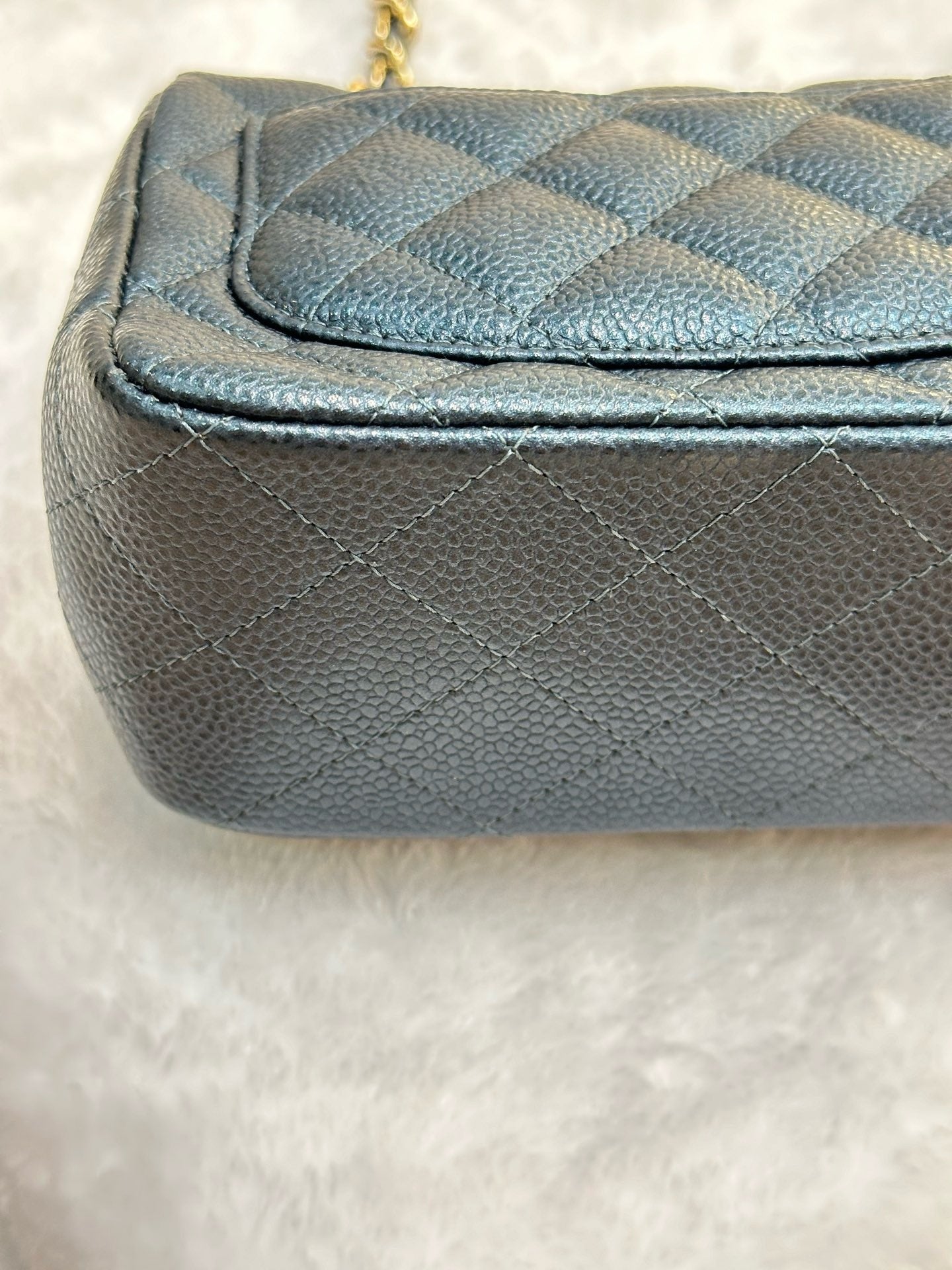 Chanel Mini Square Quilted Caviar Flap Bag Blue GHW 2581 Holo card