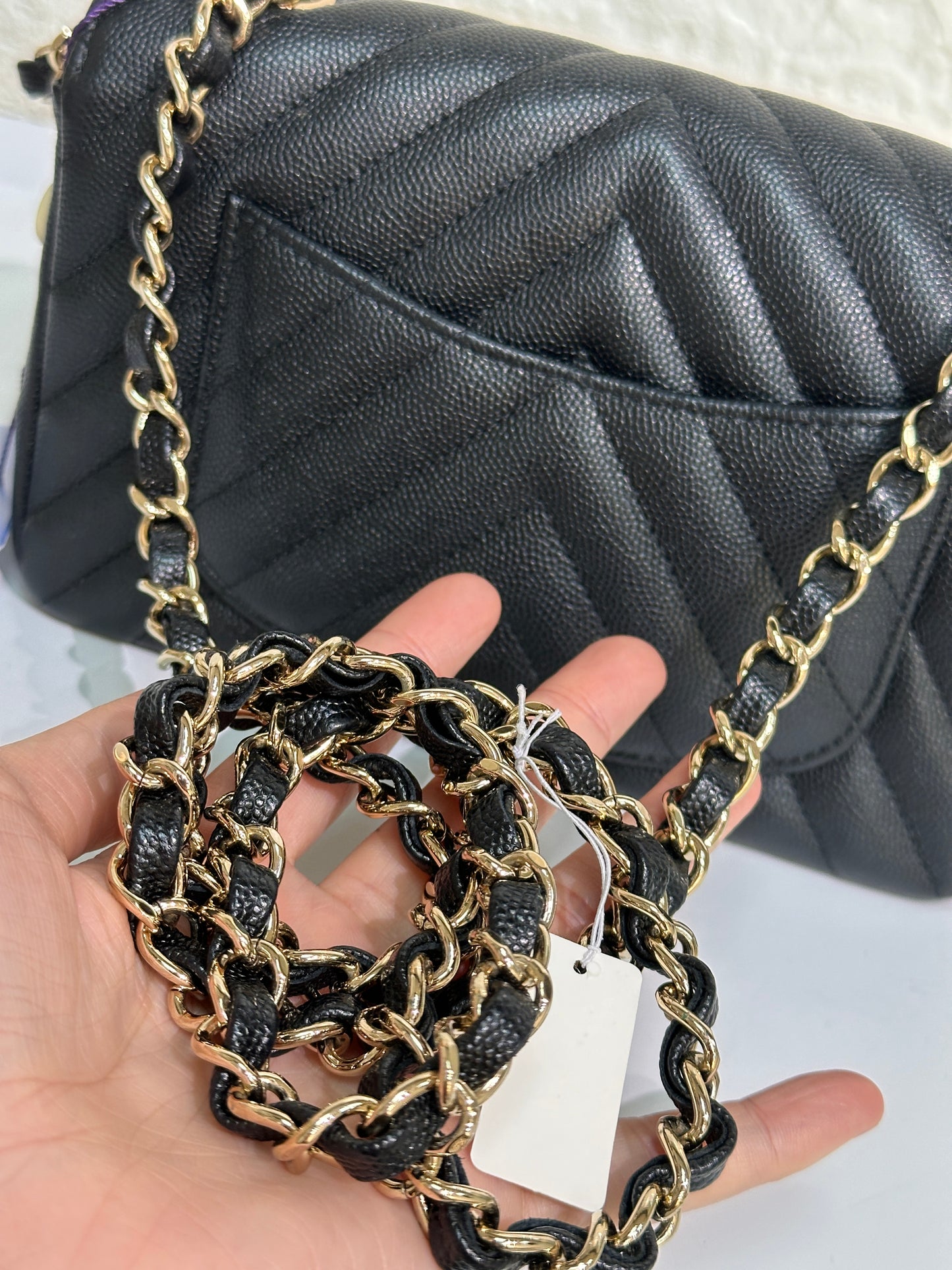 Chanel Chevron Classic Small Handbag Graine Caif Skin